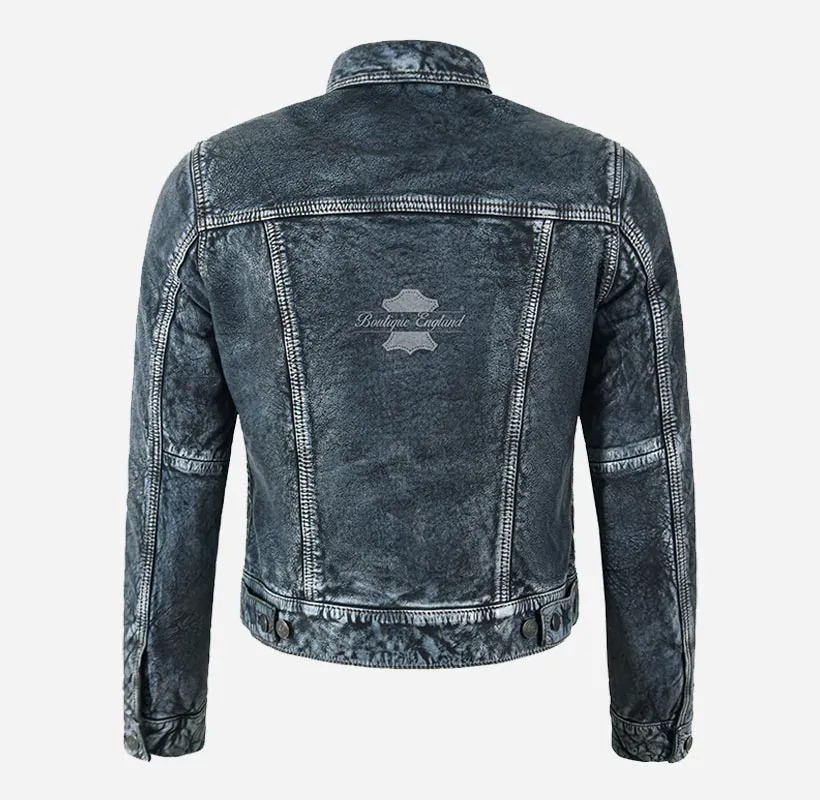 TRUCKER Leather Denim Jacket For Women Waxed Leather Shirt Jacket