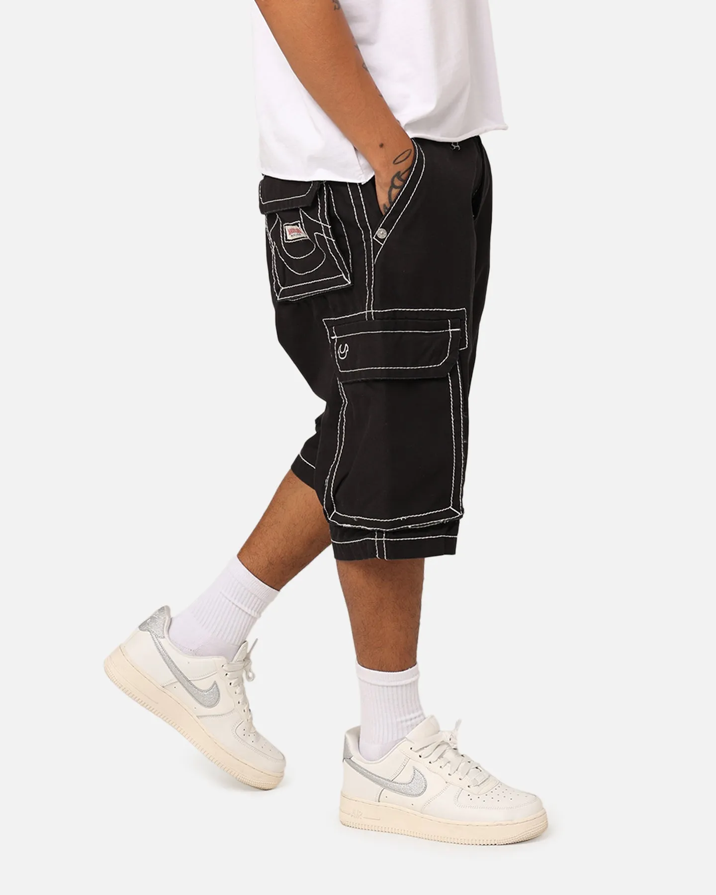 True Religion Big T Cargo Shorts Jet Black