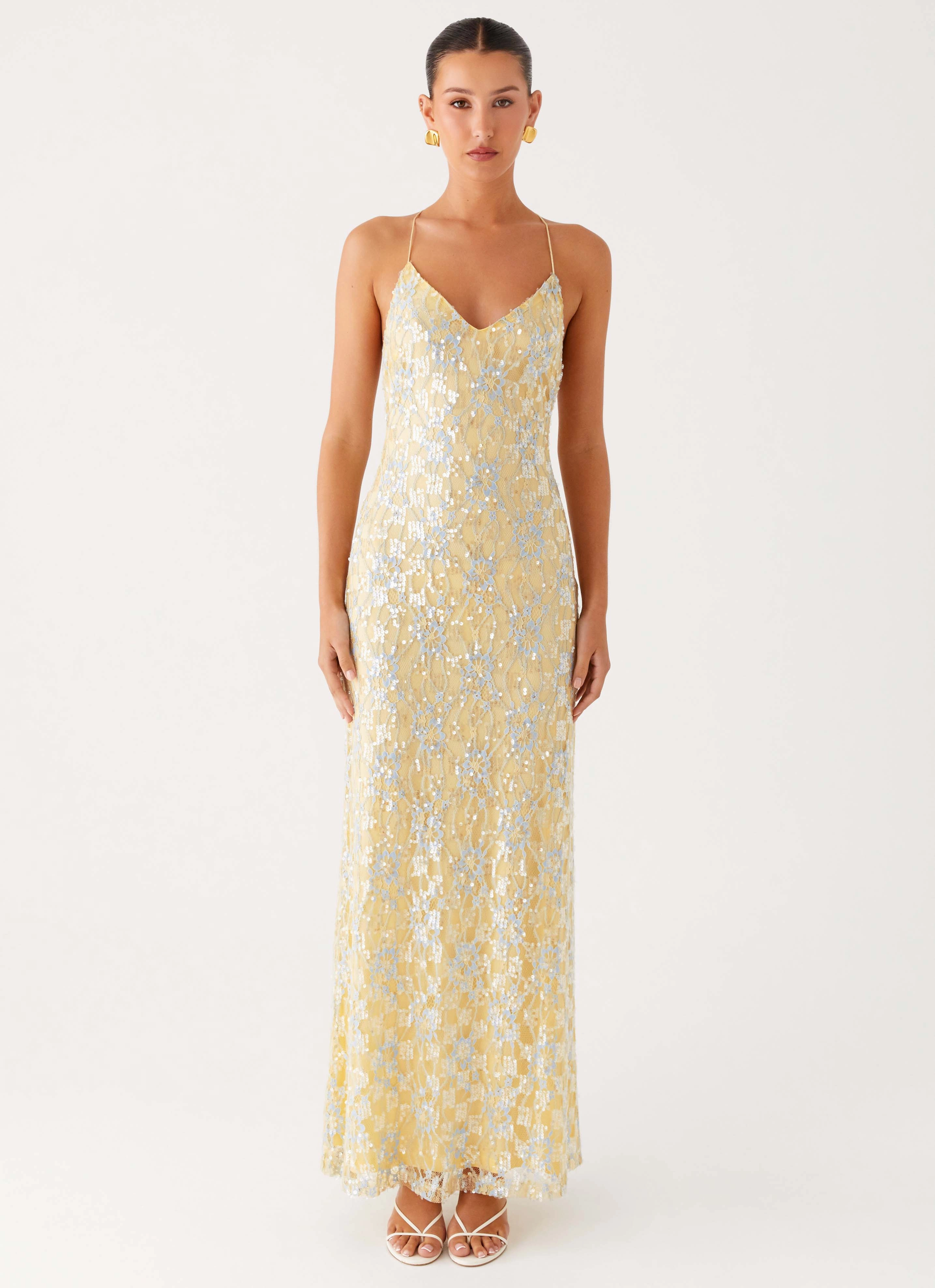 Truly Mine Maxi Dress - Yellow Edgy Twist Zip Ease