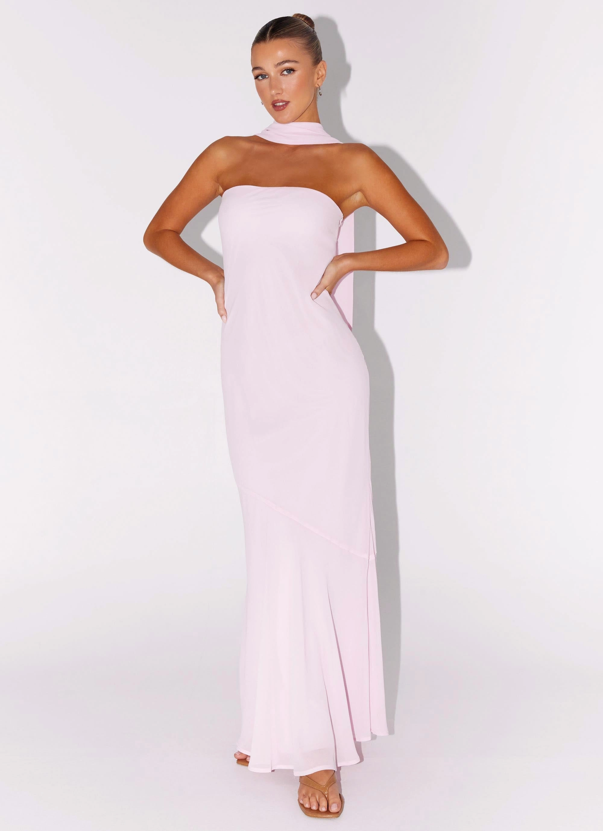 Elegant Mature Under The Pagoda Maxi Dress - Pink