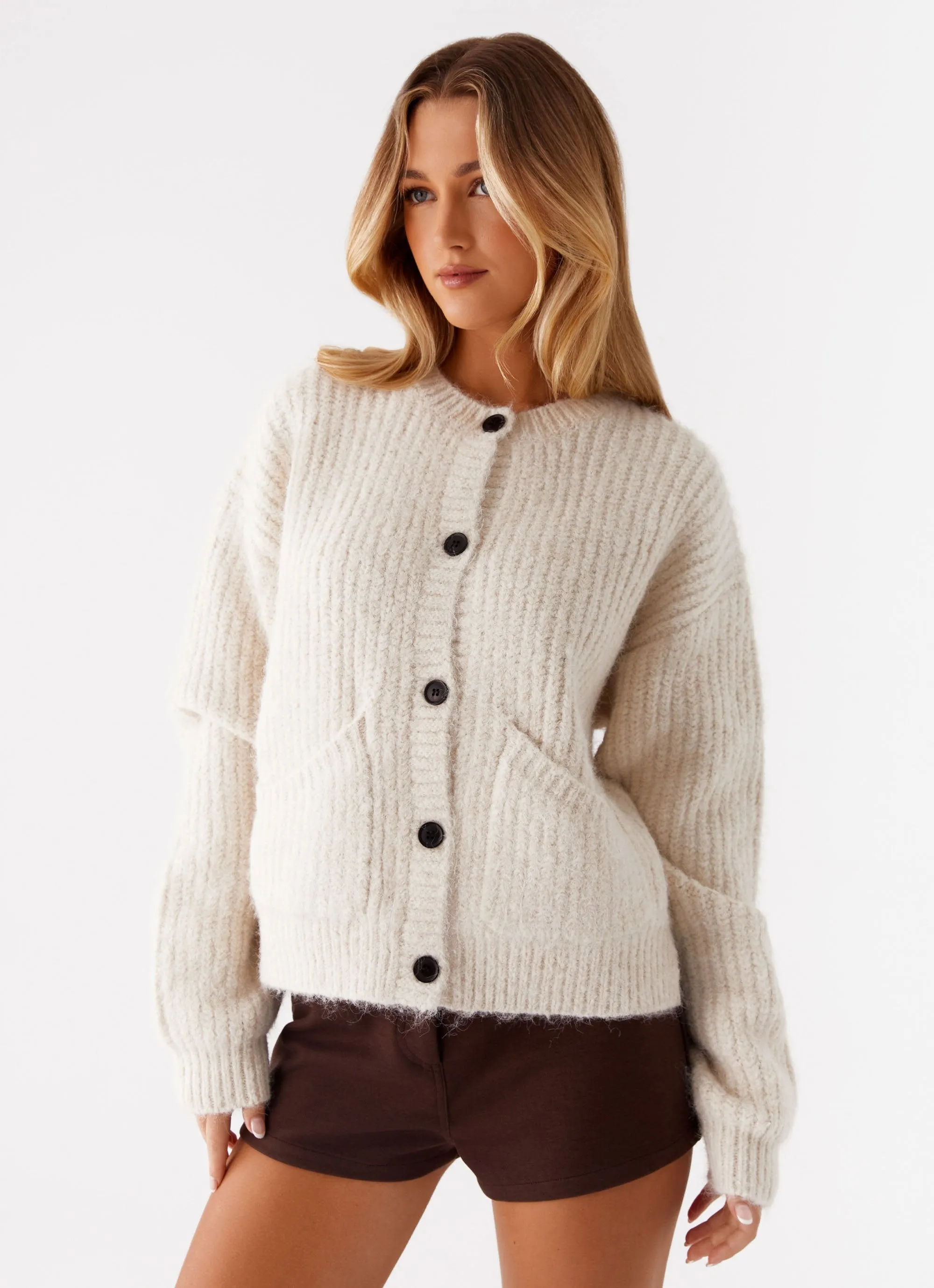 Hartley Cardigan - White Stretch Knit Material