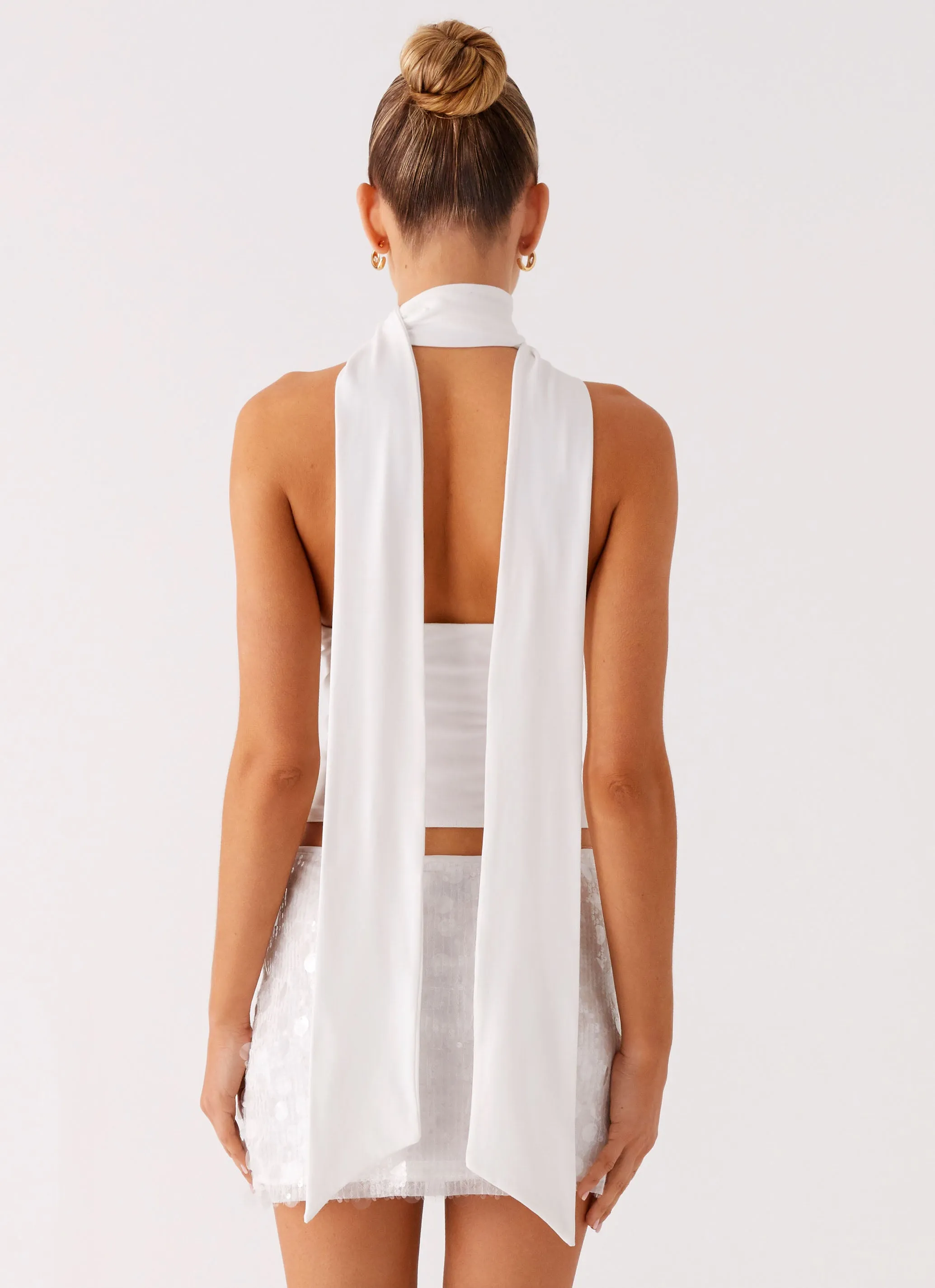 TaglessComfort FrenchTerry Milos Scarf Halter Neck Top - White