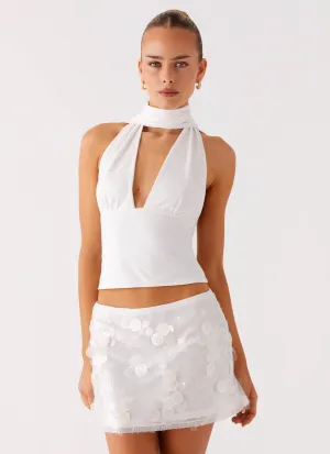 Milos Scarf Halter Neck Top - White AdjustableClosure