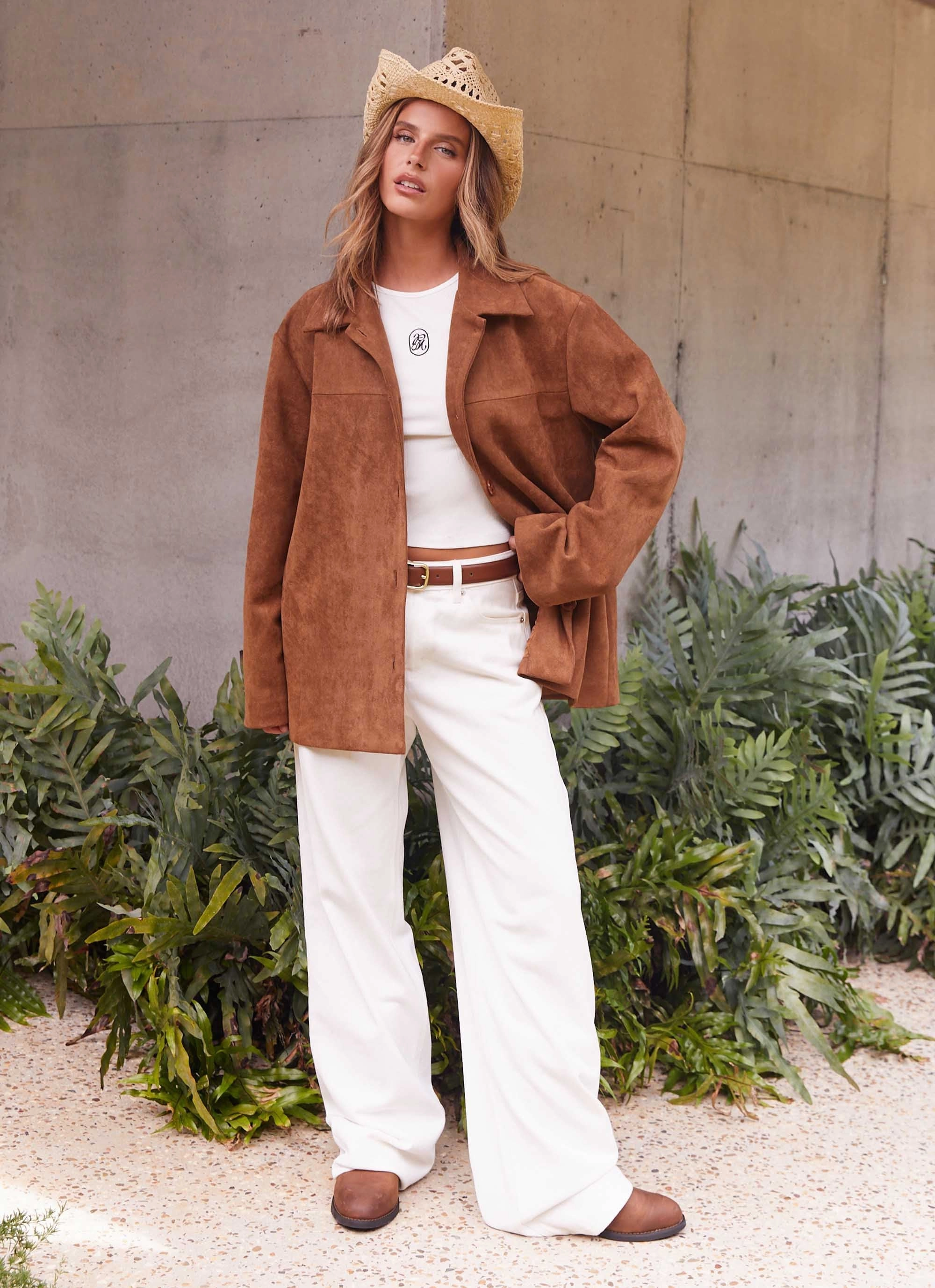 Devika Faux Suede Boxy Jacket - Brown Insulated Lining