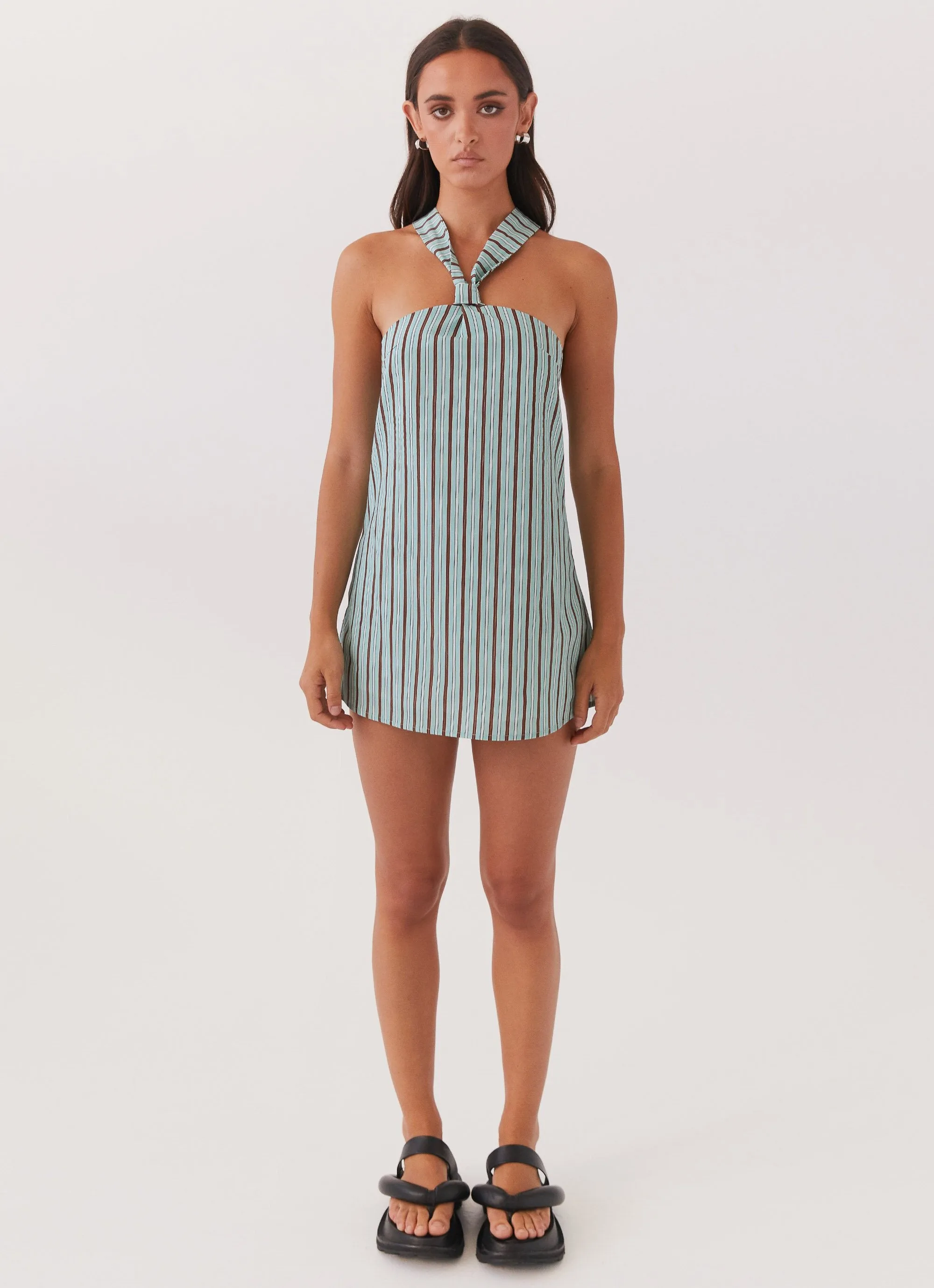 Feminine Mood City Ready Keira Linen Mini Dress - Coastal Stripe