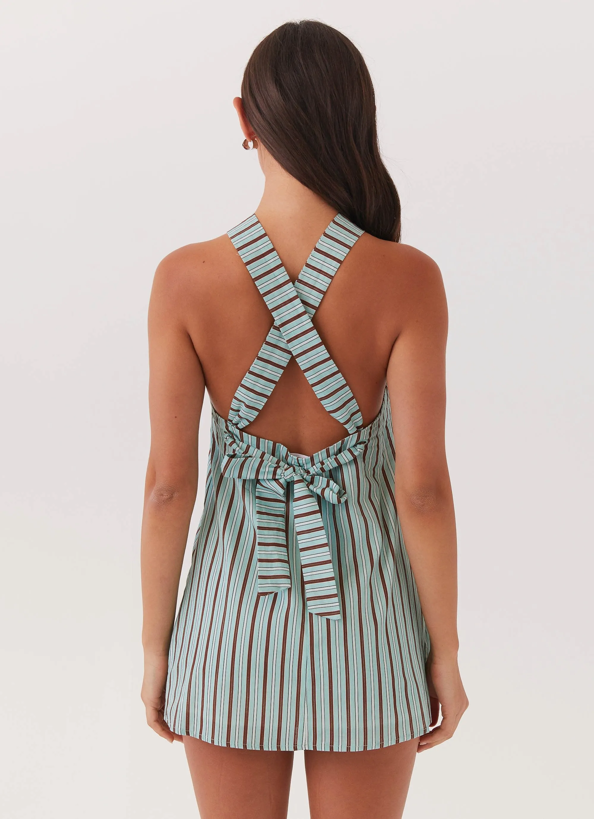 Subtle Glow Keira Linen Mini Dress - Coastal Stripe
