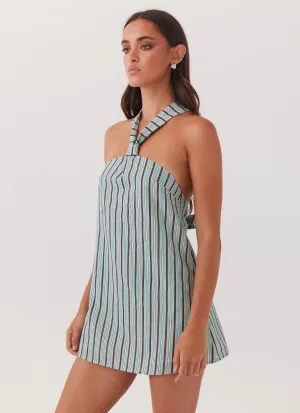 Fashionable outfit for outings Keira Linen Mini Dress - Coastal Stripe
