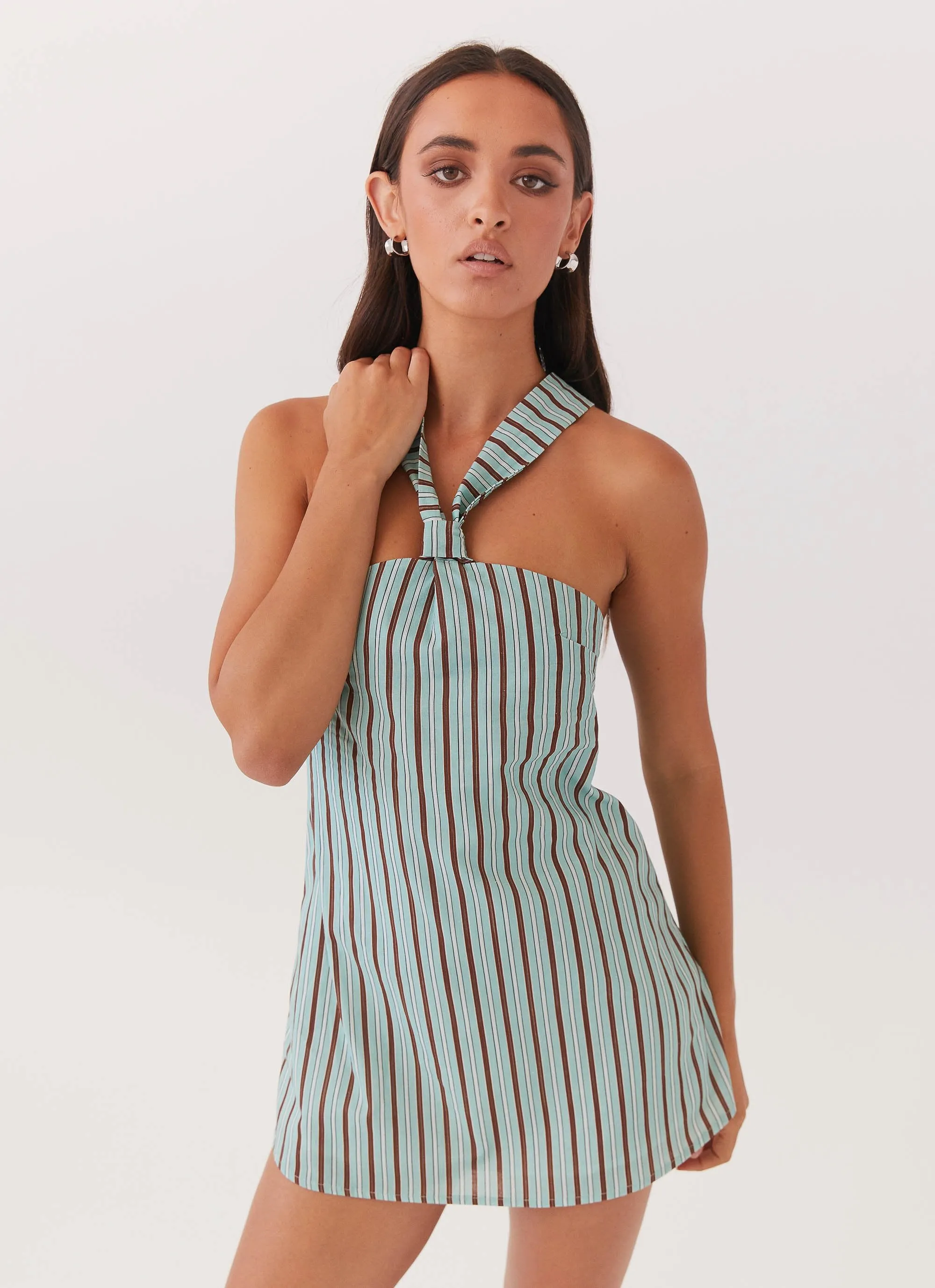 Keira Linen Mini Dress - Coastal Stripe Straight-Cut