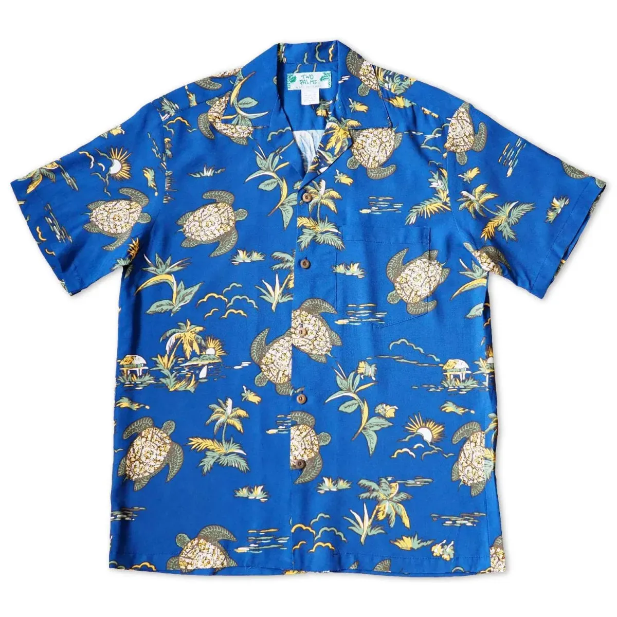 turtle bay blue hawaiian rayon shirt