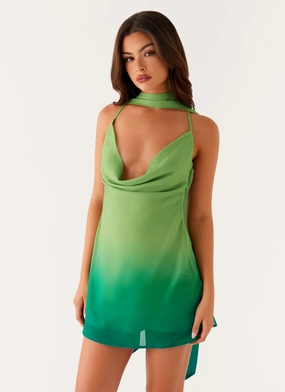 Parma Mini Dress - Green Ombre Natural Flow Delicate Lines