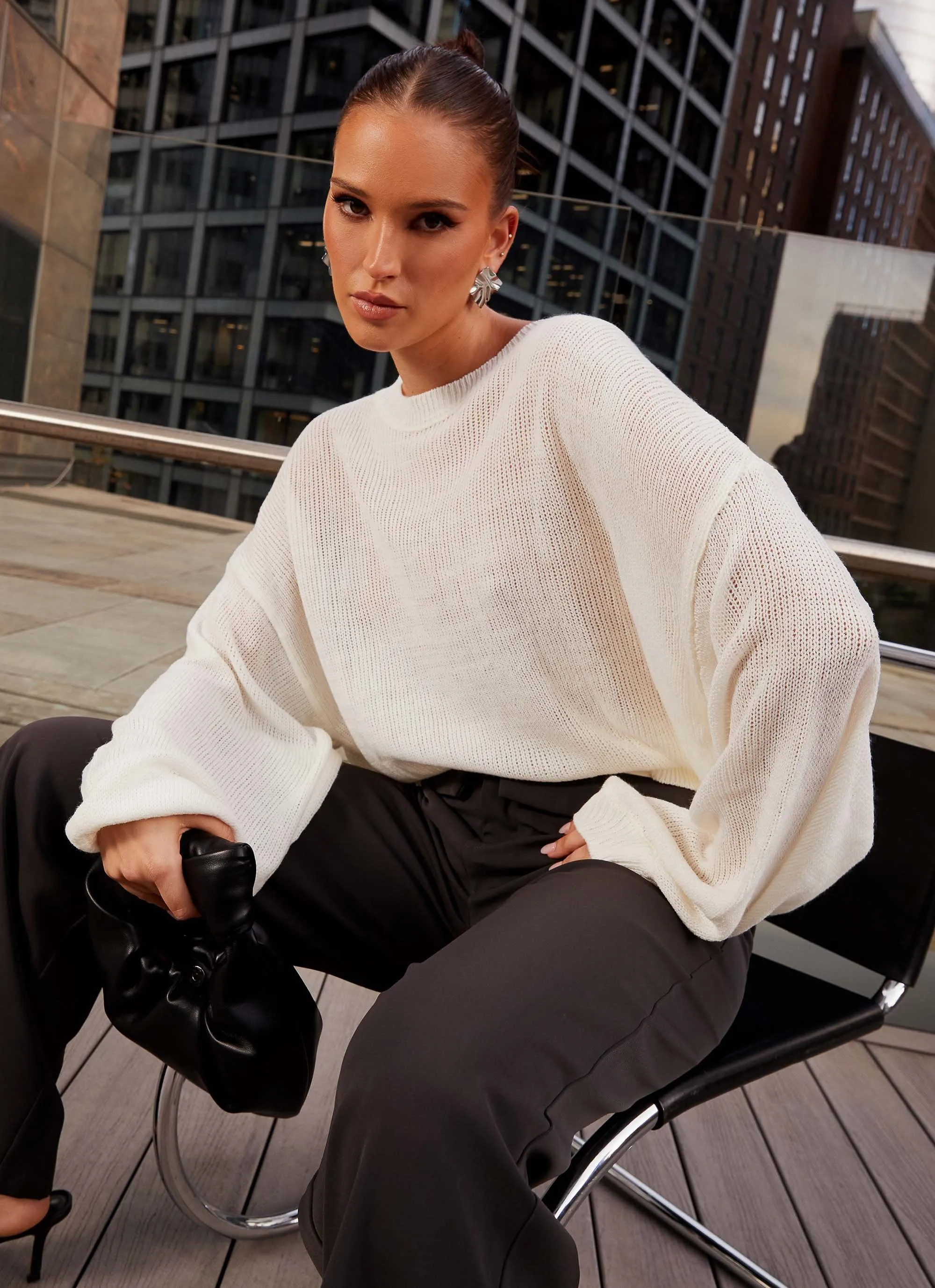 Tyla Oversized Knit Sweater - White LoopwheelFabric