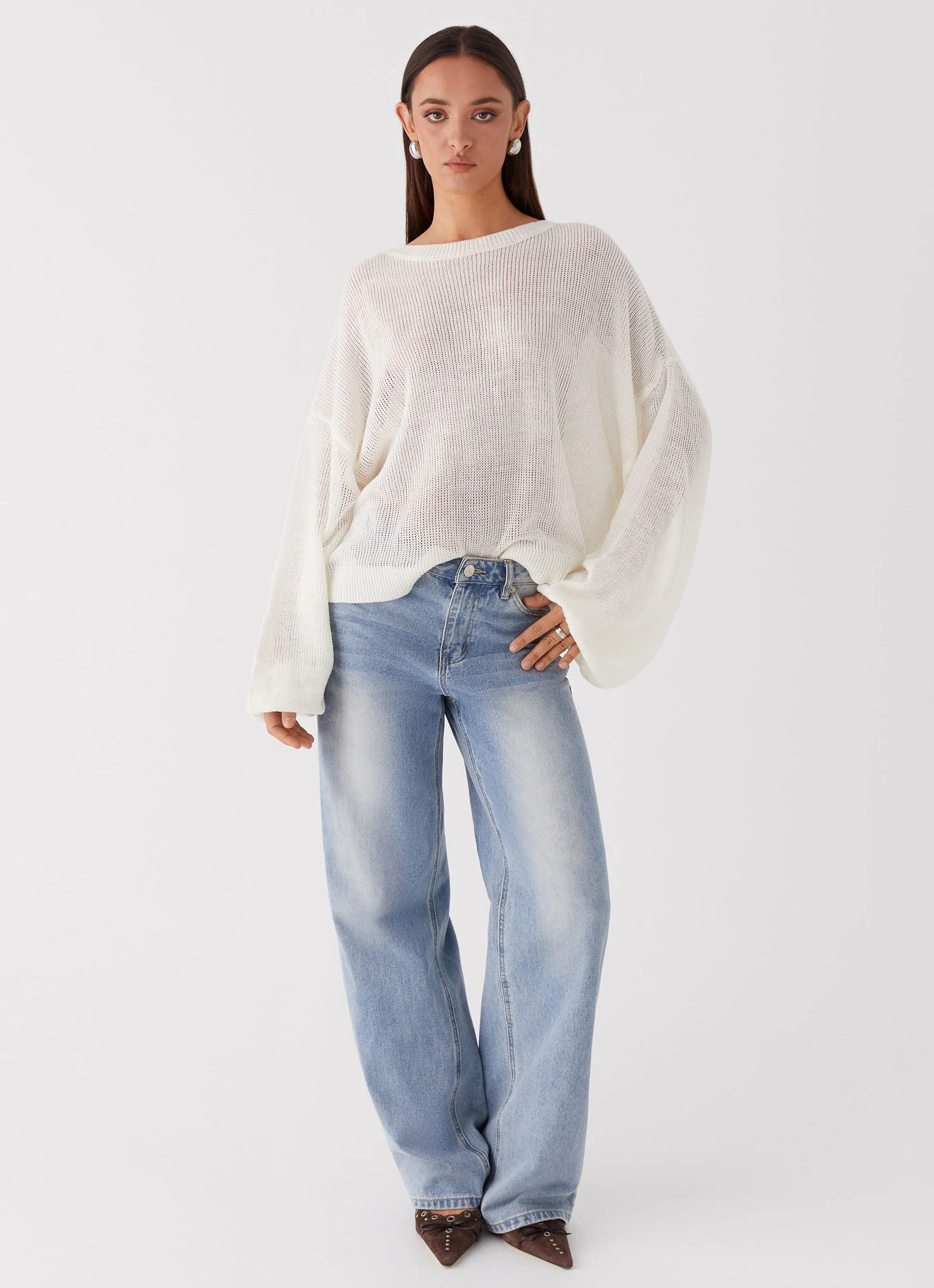 Tyla Oversized Knit Sweater - White ComfortStretchFit