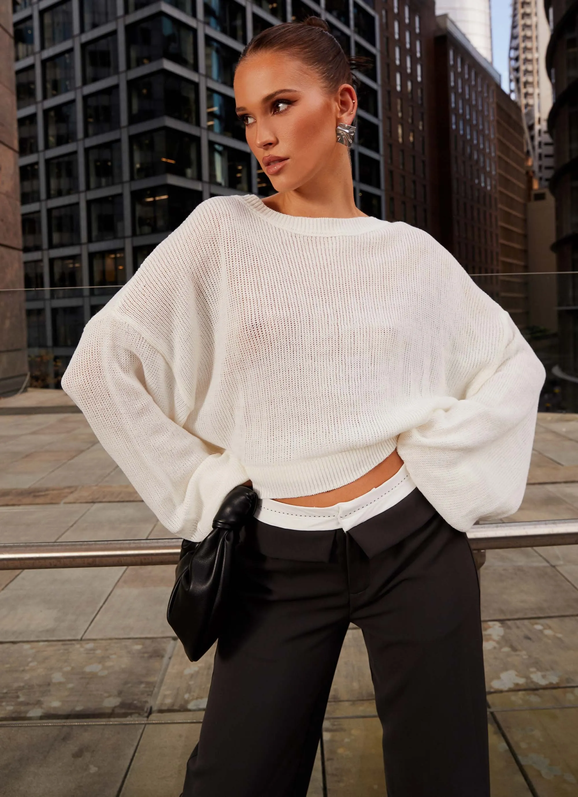 Wear Resistant Fabric Tyla Oversized Knit Sweater - White
