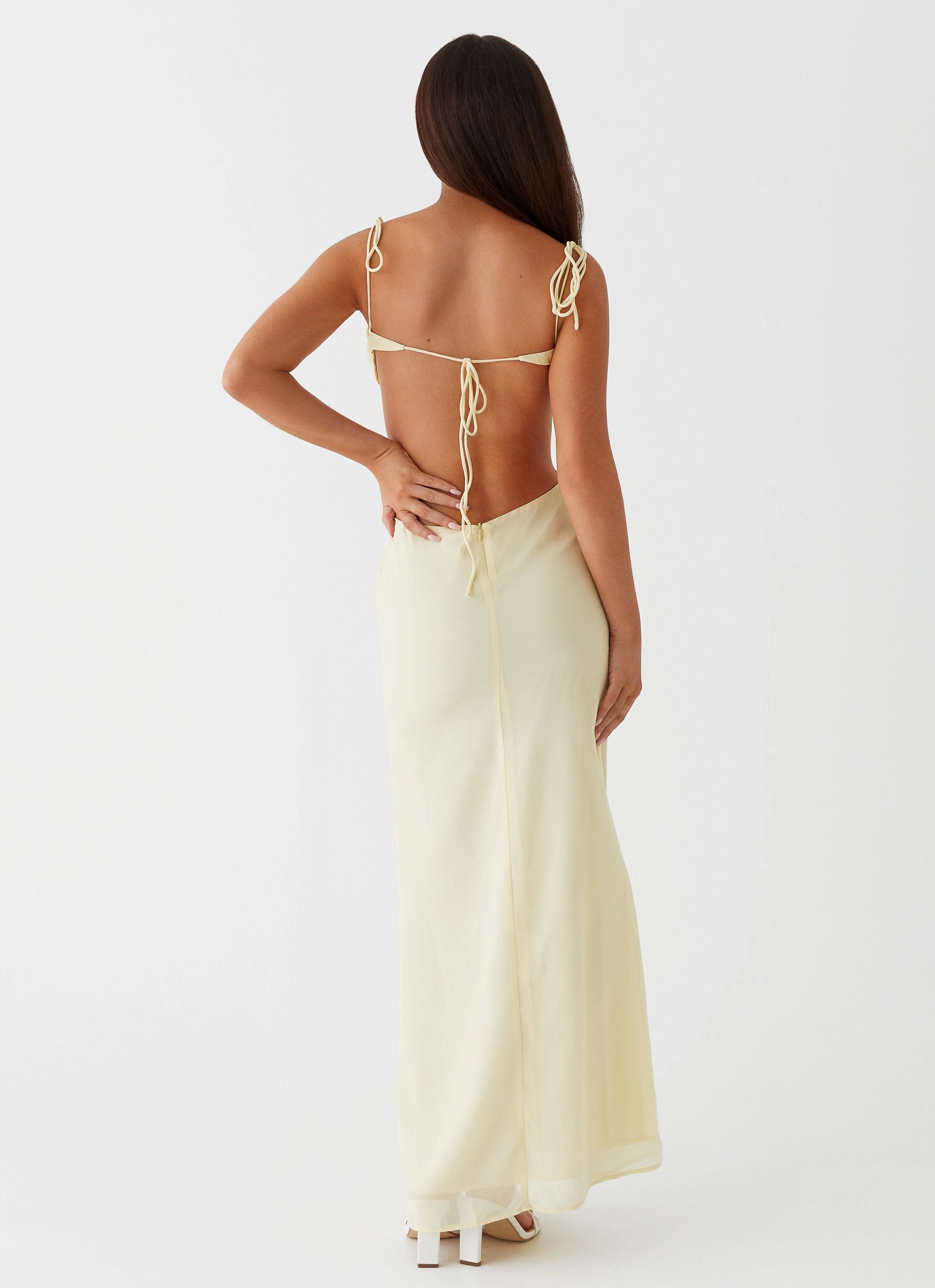 Tyra Ruched Maxi Dress - Yellow Effortless Style Sophisticated Cut