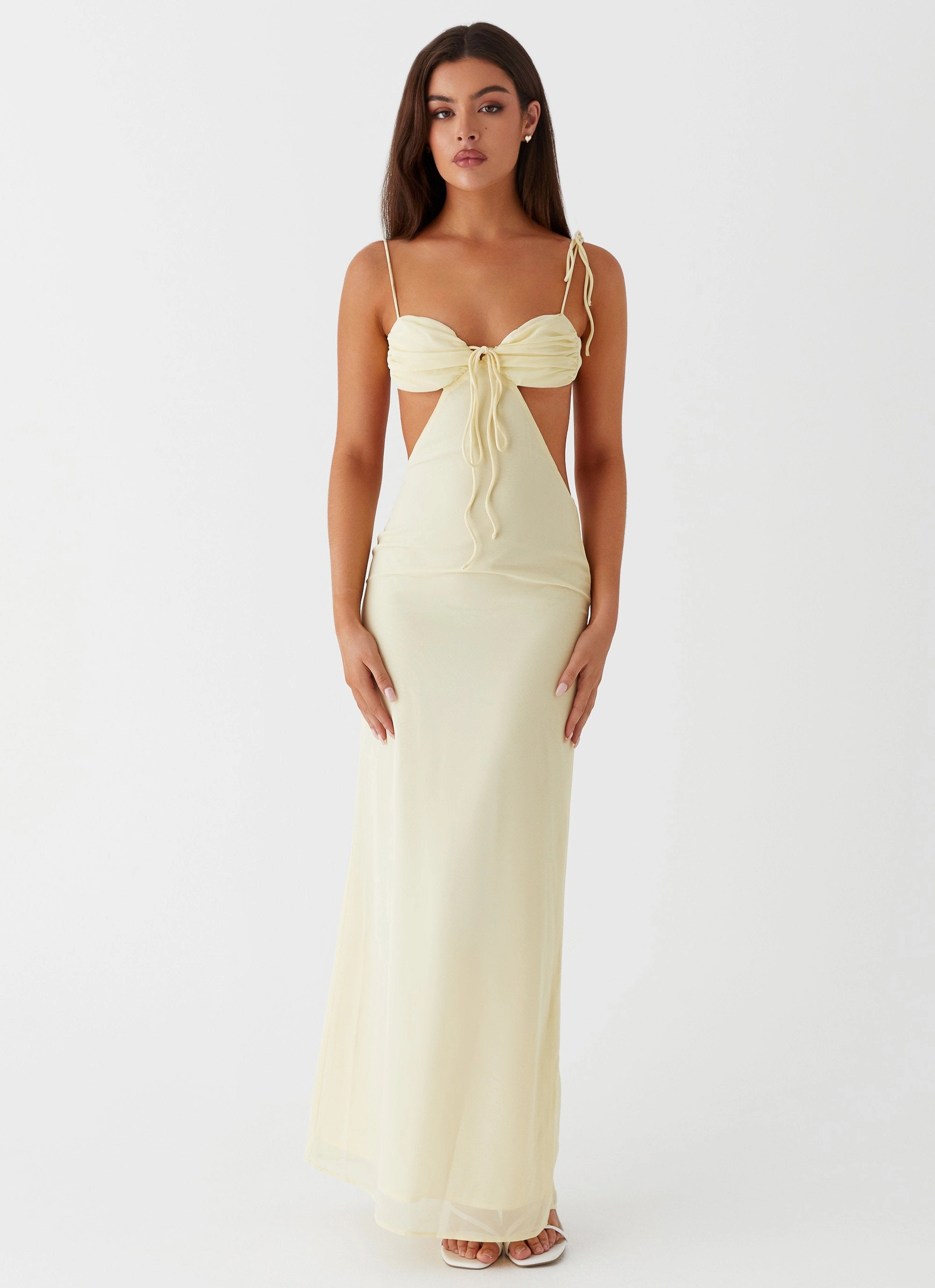 Tyra Ruched Maxi Dress - Yellow Night Party Color-Blocked