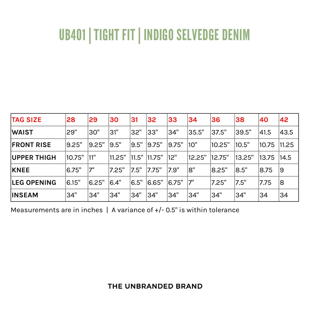 UB401 | Tight Fit | Indigo Selvedge Denim