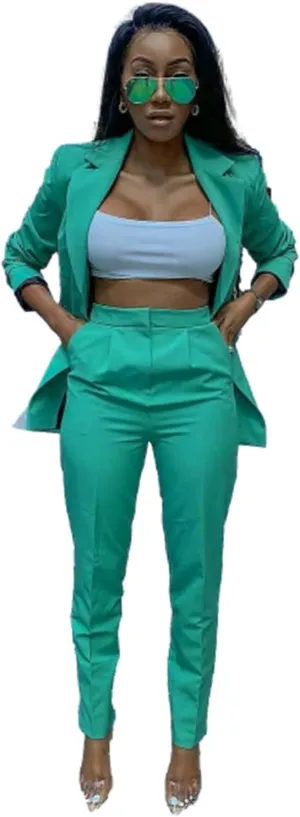 Ulnomio Women's Suit 2-Piece Notch Lapel Formal Daily Party Jacket and Pants Tailored Tuxedos