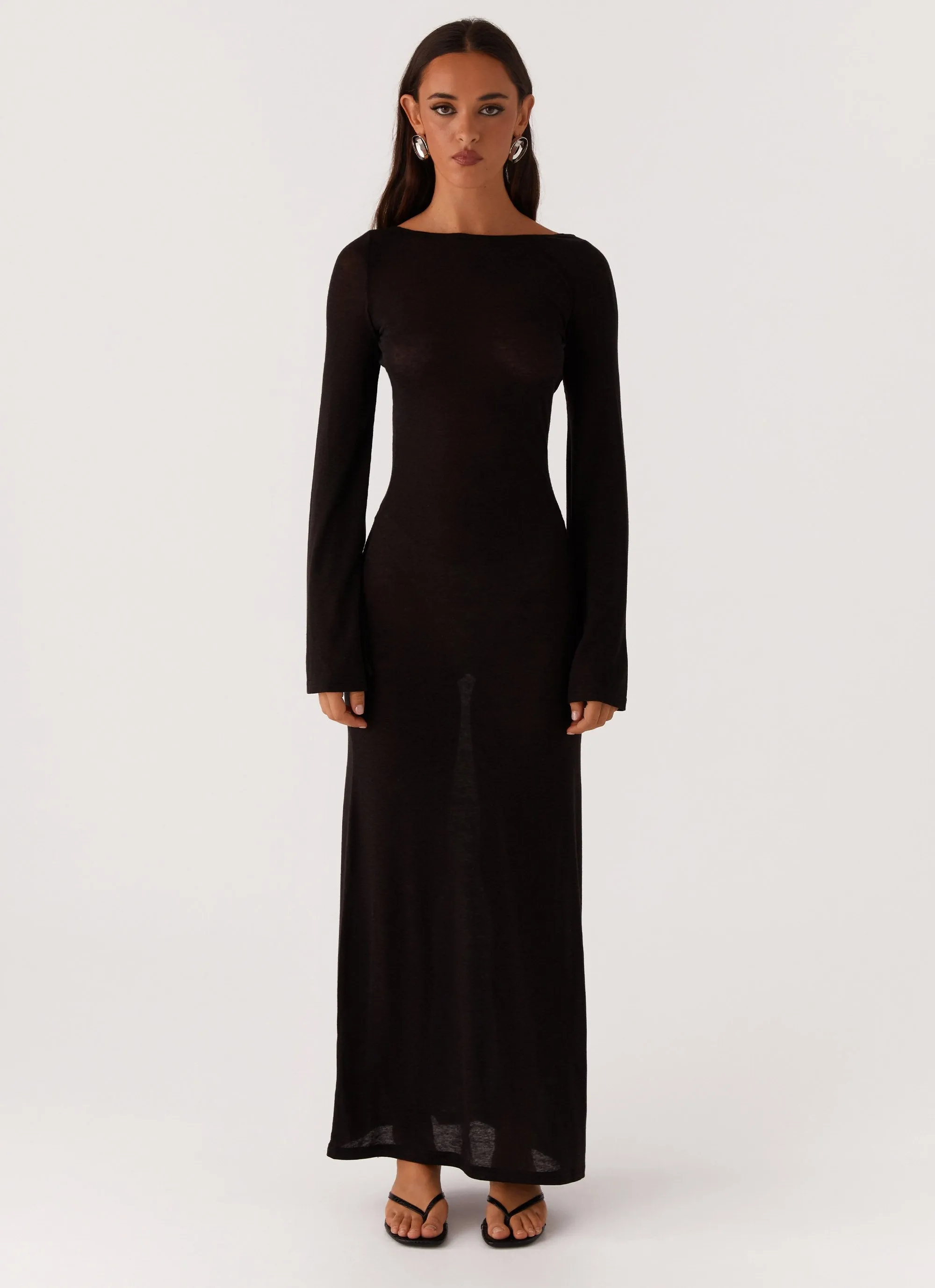Modest Cut Olivia Long Sleeve Maxi Dress - Black