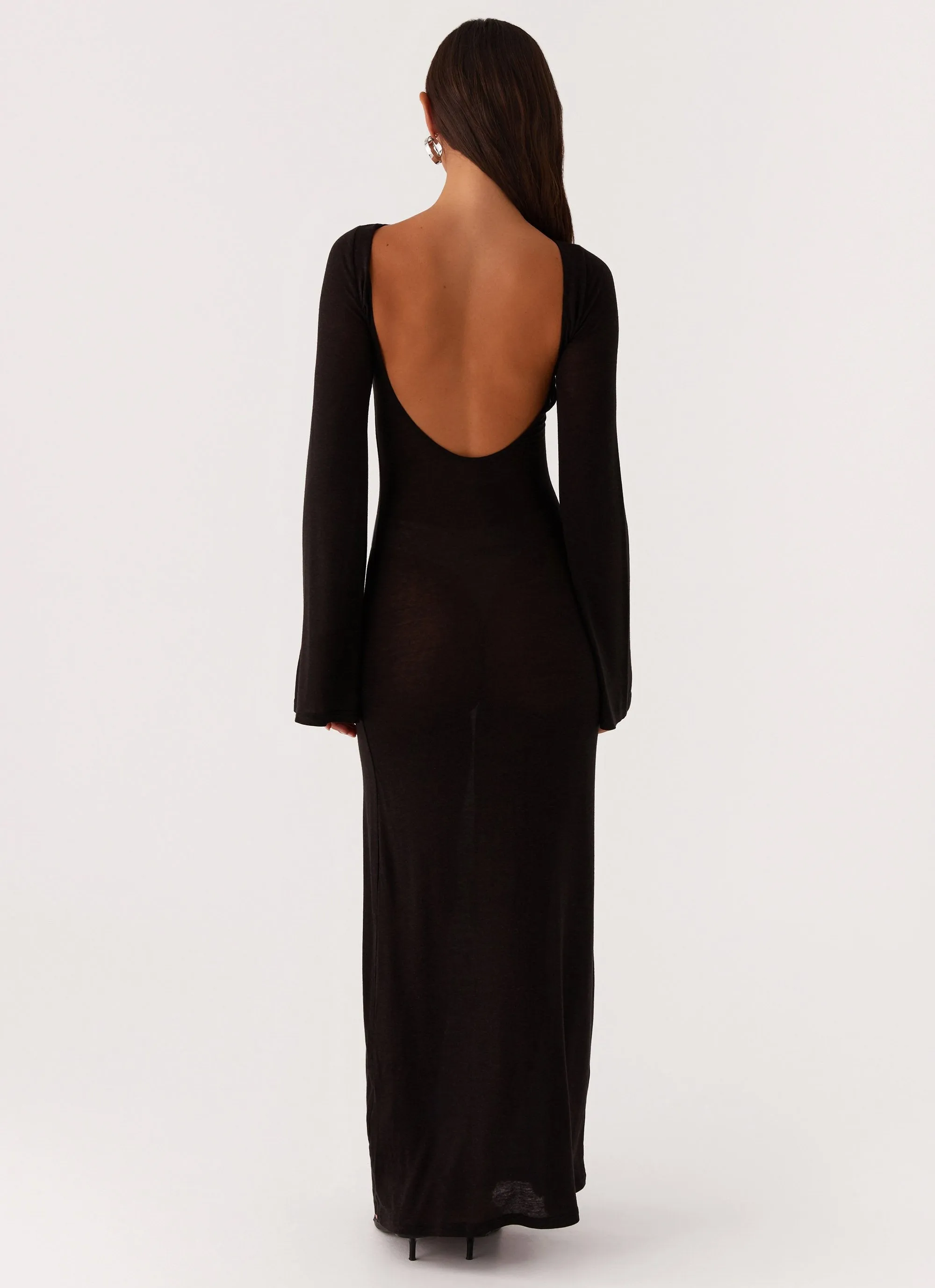 Olivia Long Sleeve Maxi Dress - Black Spring Vibe Modern Waist