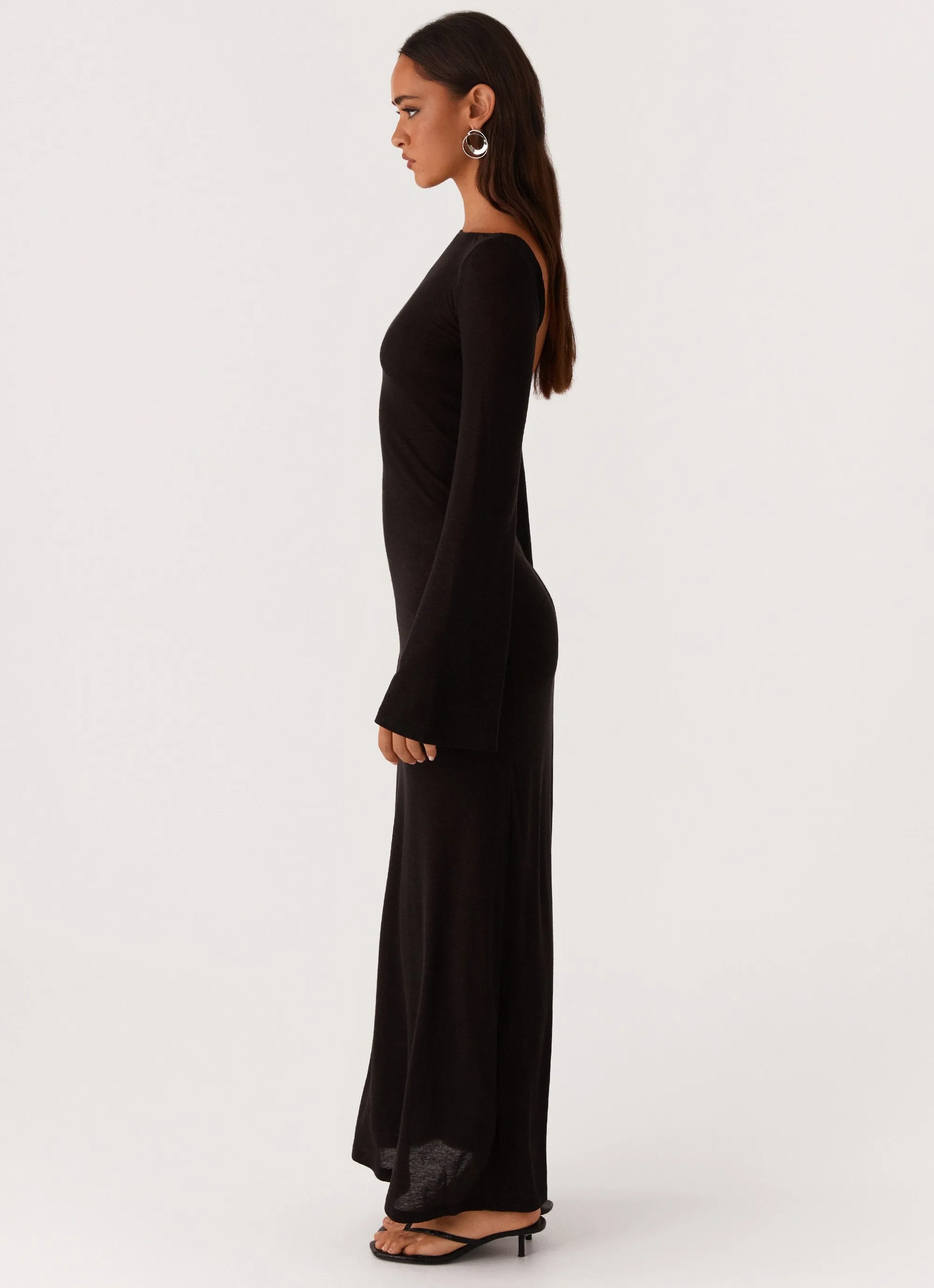 Olivia Long Sleeve Maxi Dress - Black Natural Texture