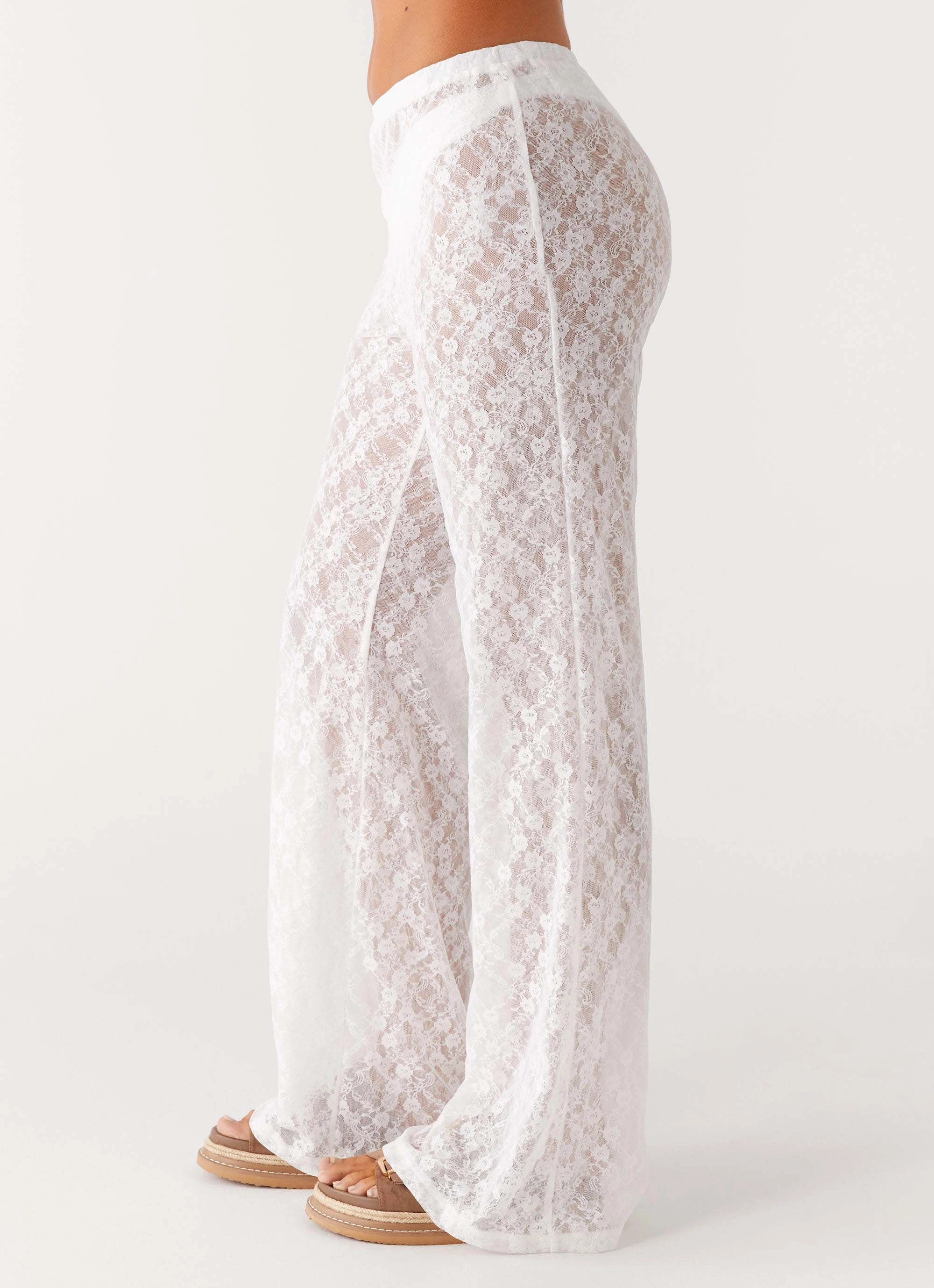 Sleek and Soft Matcha Lace Pants - White