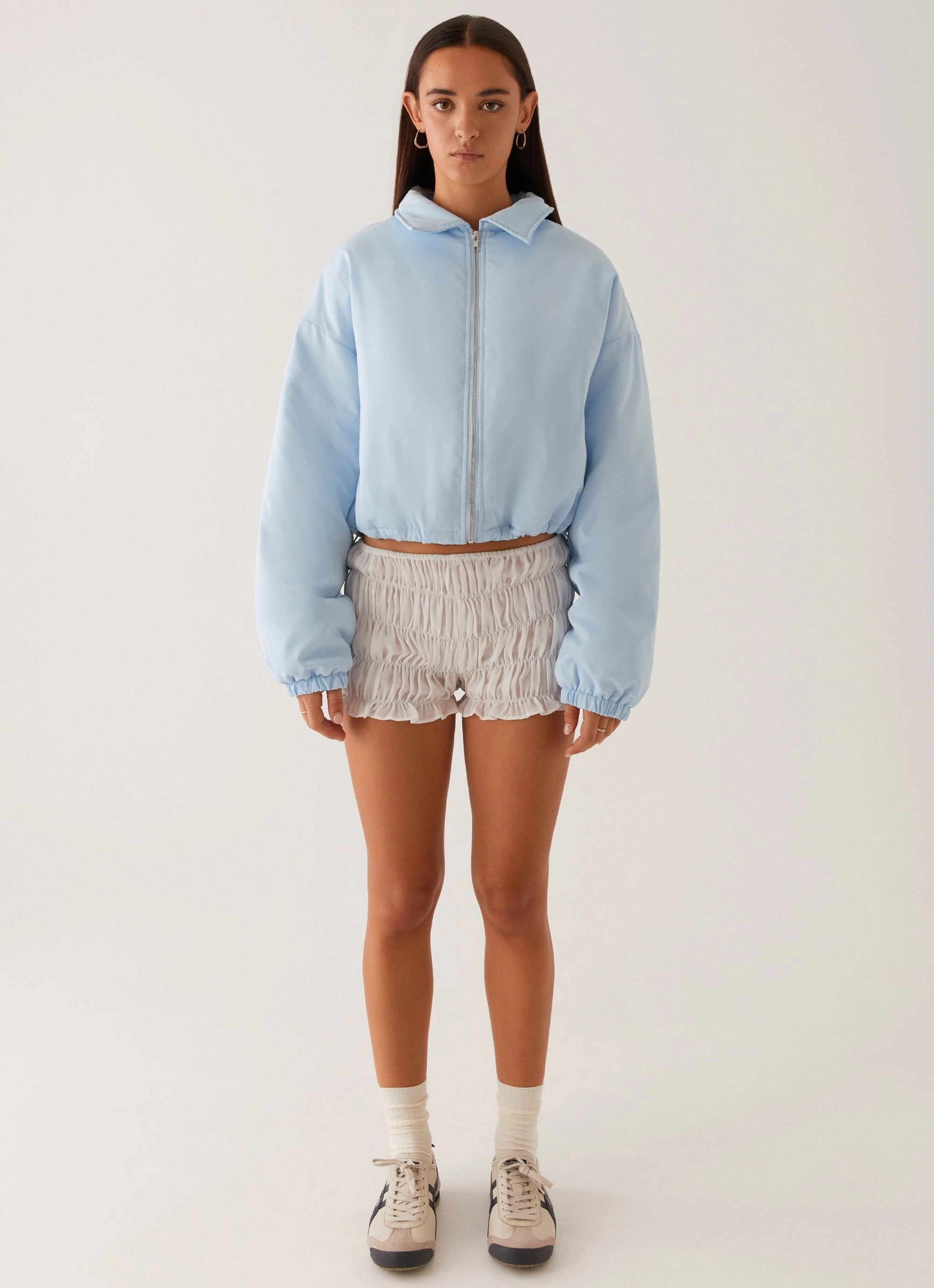 Baltimore Bomber Jacket - Pale Blue Houndstooth Print