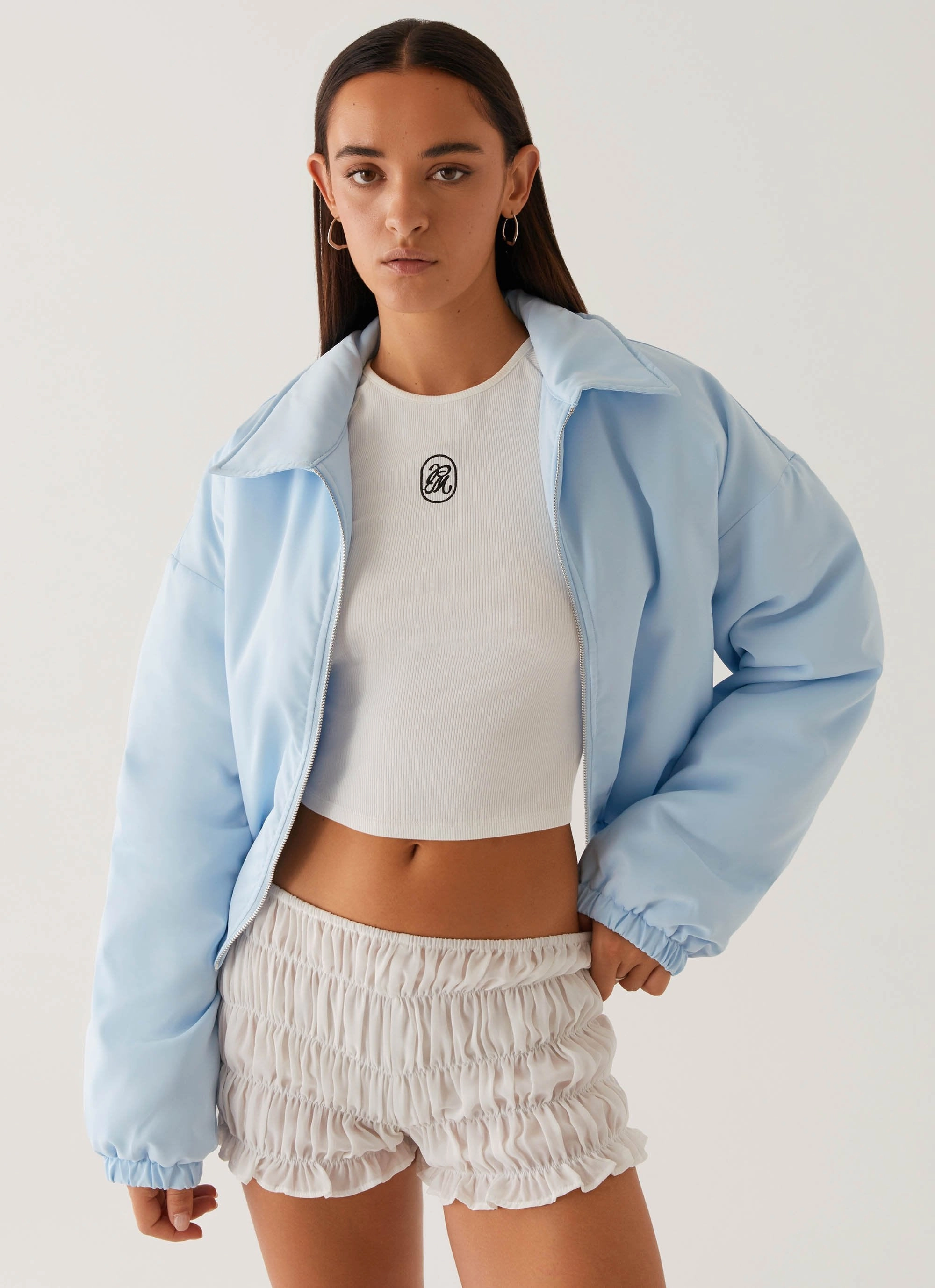Baltimore Bomber Jacket - Pale Blue Microfiber texture