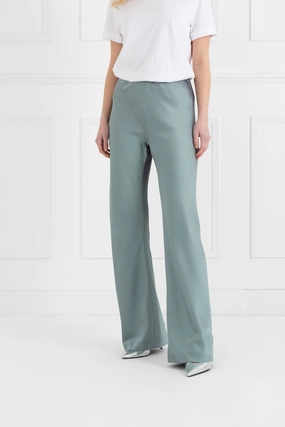 "The Sandra" - Satin Trousers Long (Icy Sage) StretchFit