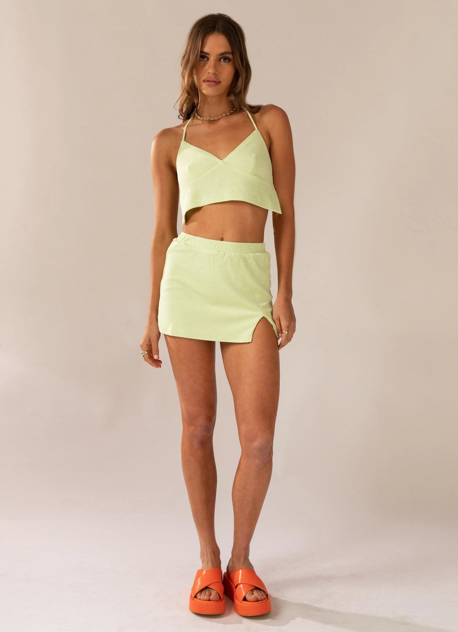 EasyCareFabric Warmer Water Terry Halter Crop - Lime Green