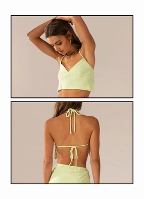 Warmer Water Terry Halter Crop - Lime Green NonRestrictiveCollar