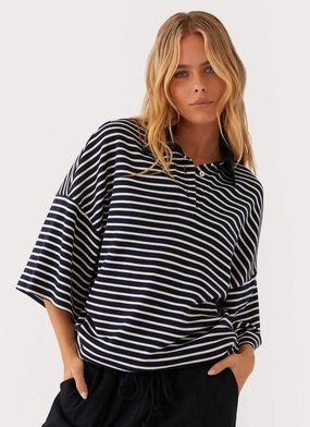 EcoFriendlyDye Undefeated Oversized Polo Top - Stripe