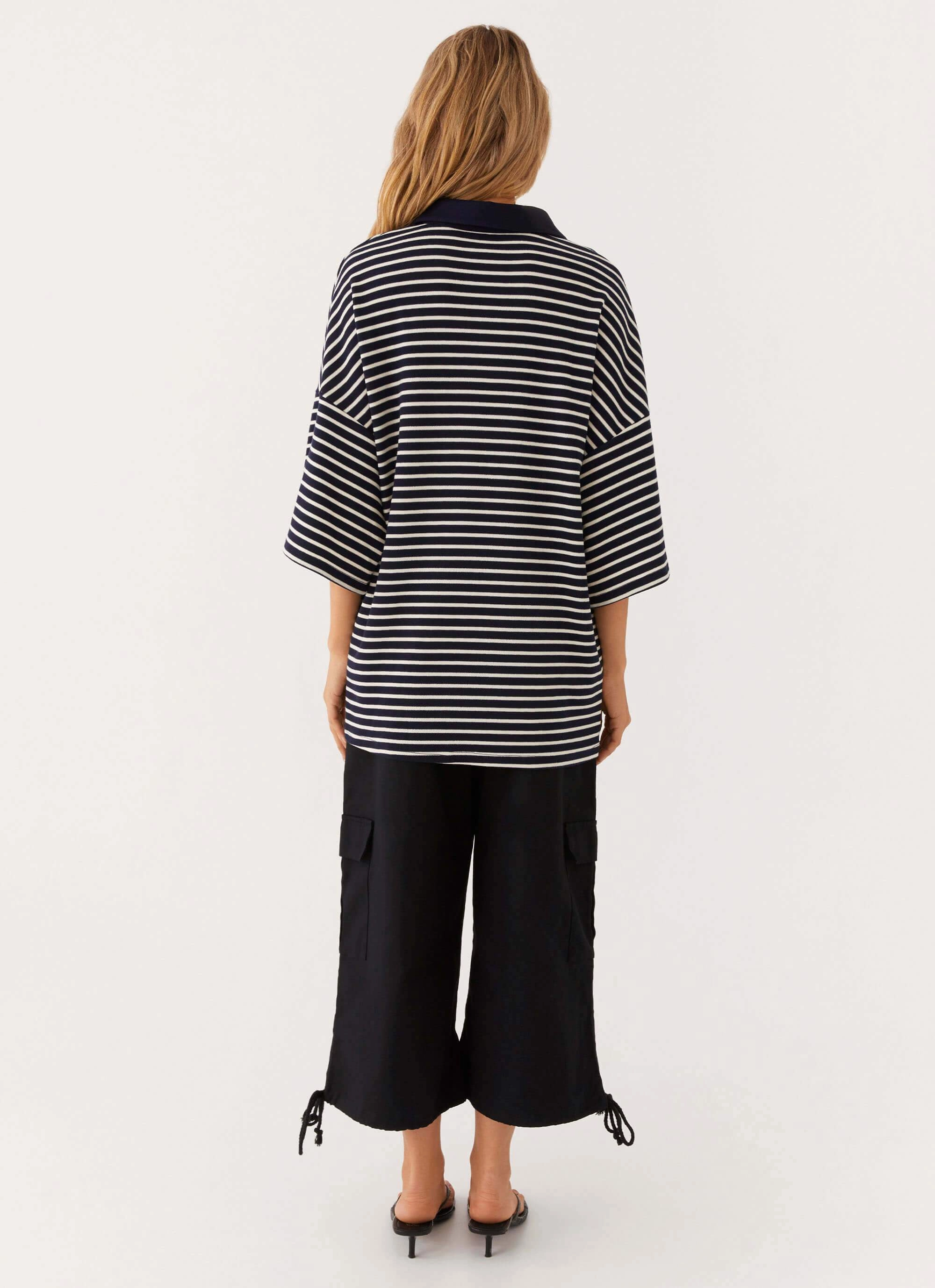 Everyday Fashion Cold Weather Undefeated Oversized Polo Top - Stripe