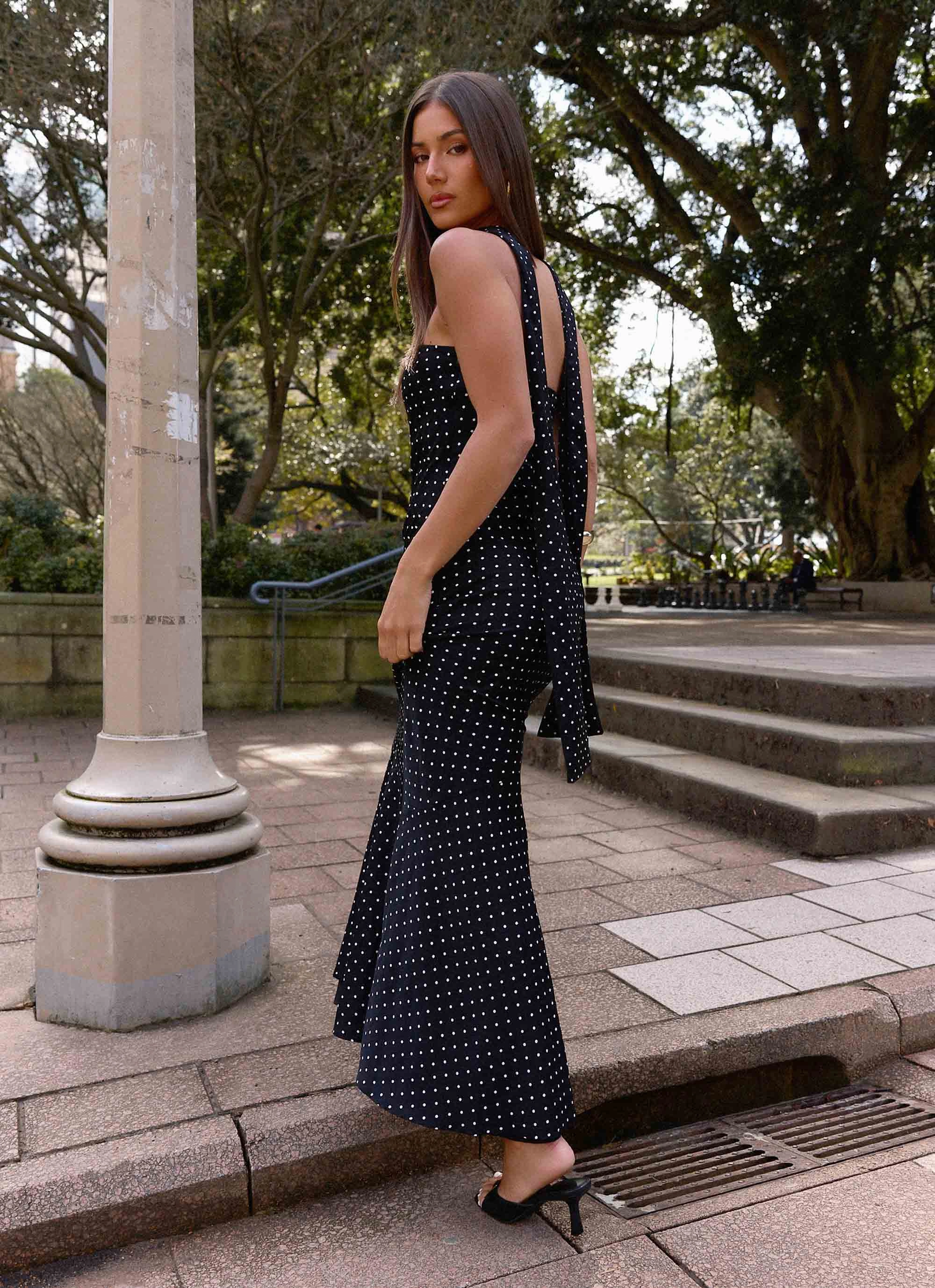 Under The Pagoda Maxi Dress - Black Polkadot Daily Essential