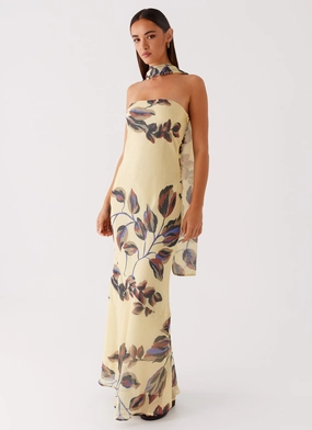 Under The Pagoda Maxi Dress - Buttercream Leaf Print Grace Glow boho vibe