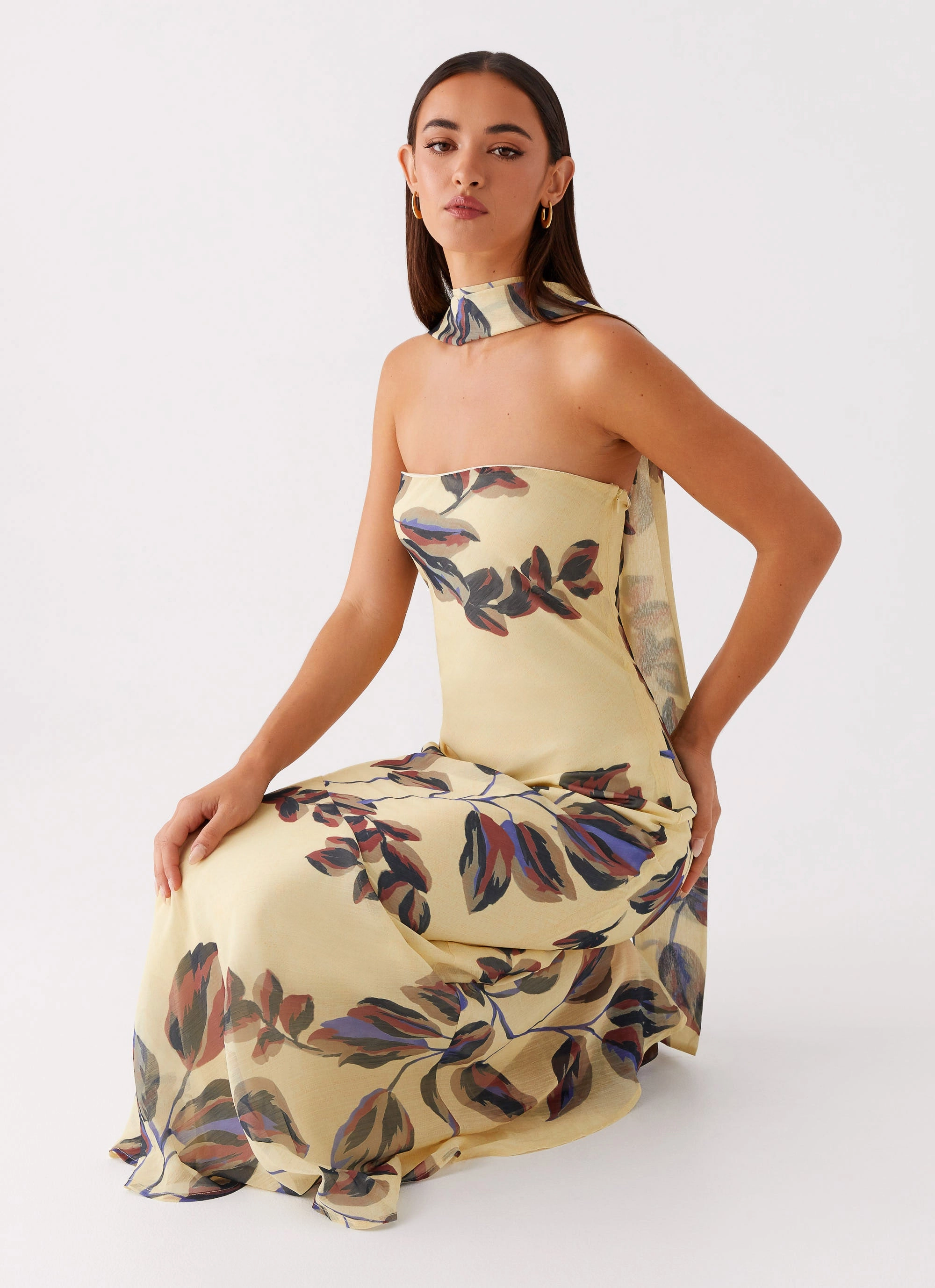 Lux Look Under The Pagoda Maxi Dress - Buttercream Leaf Print