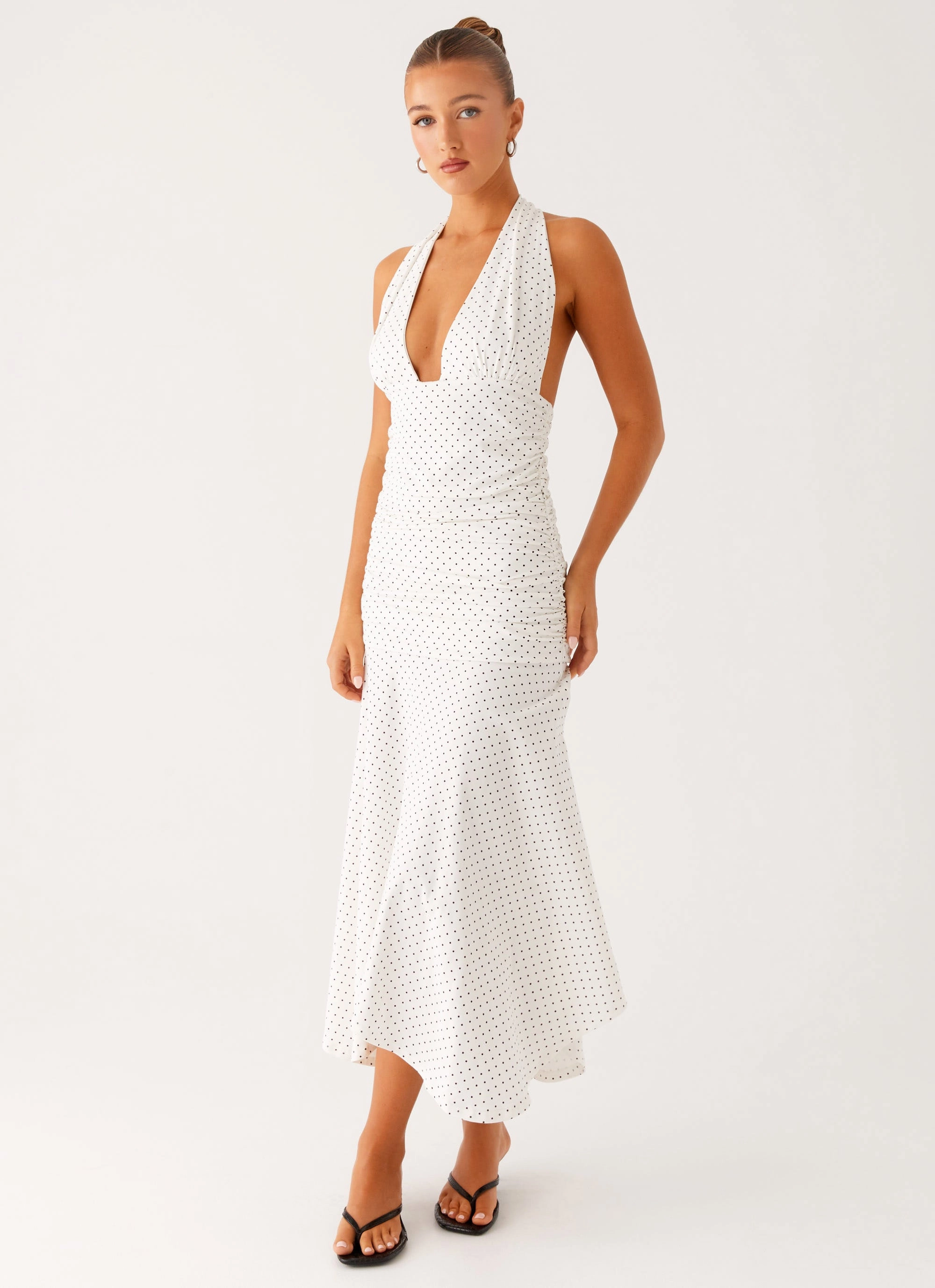 Grettana Halter Neck Midi Dress - White Polka Dot Bold Look
