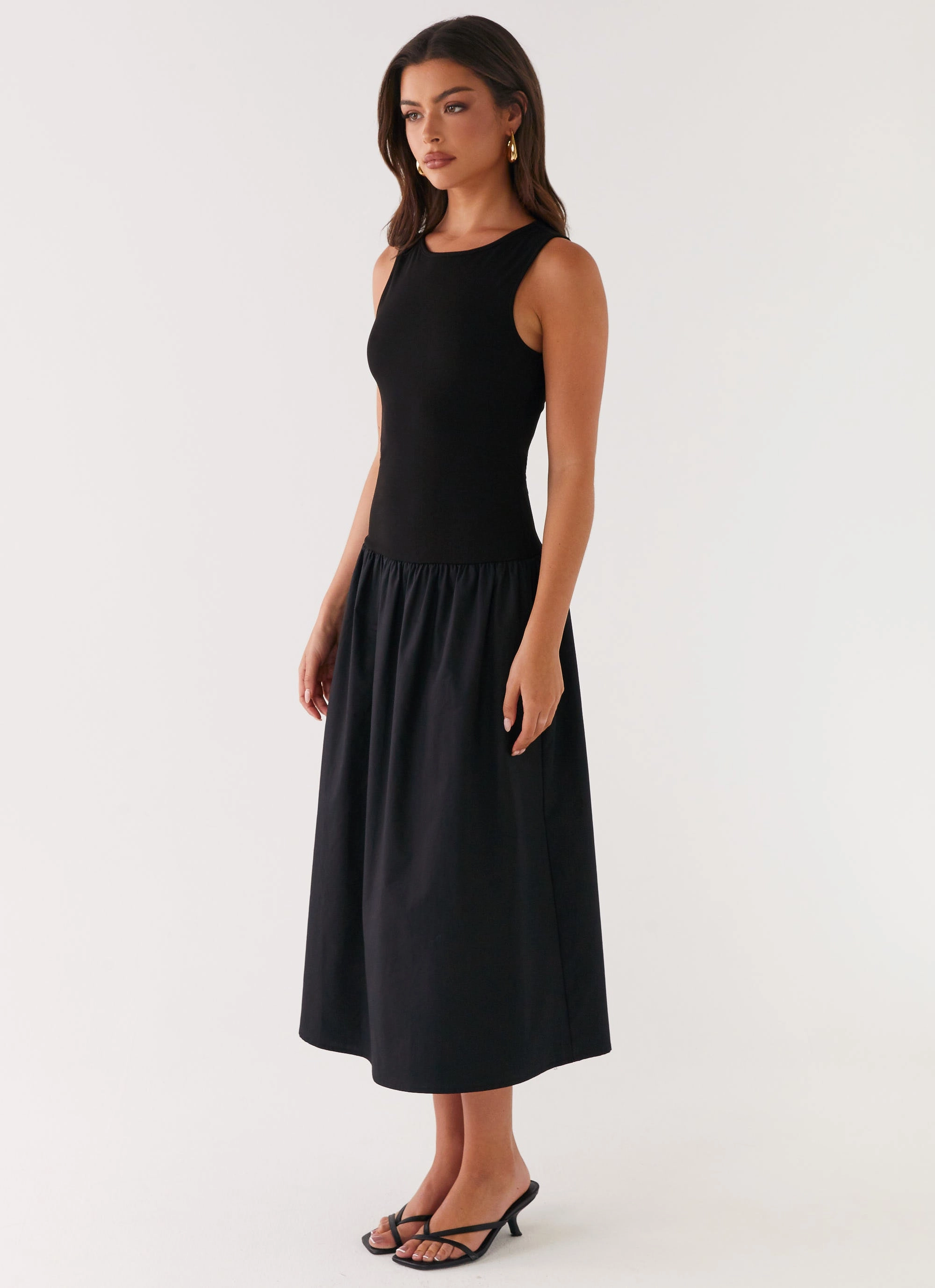 Street-Style Duchess Midi Dress - Black