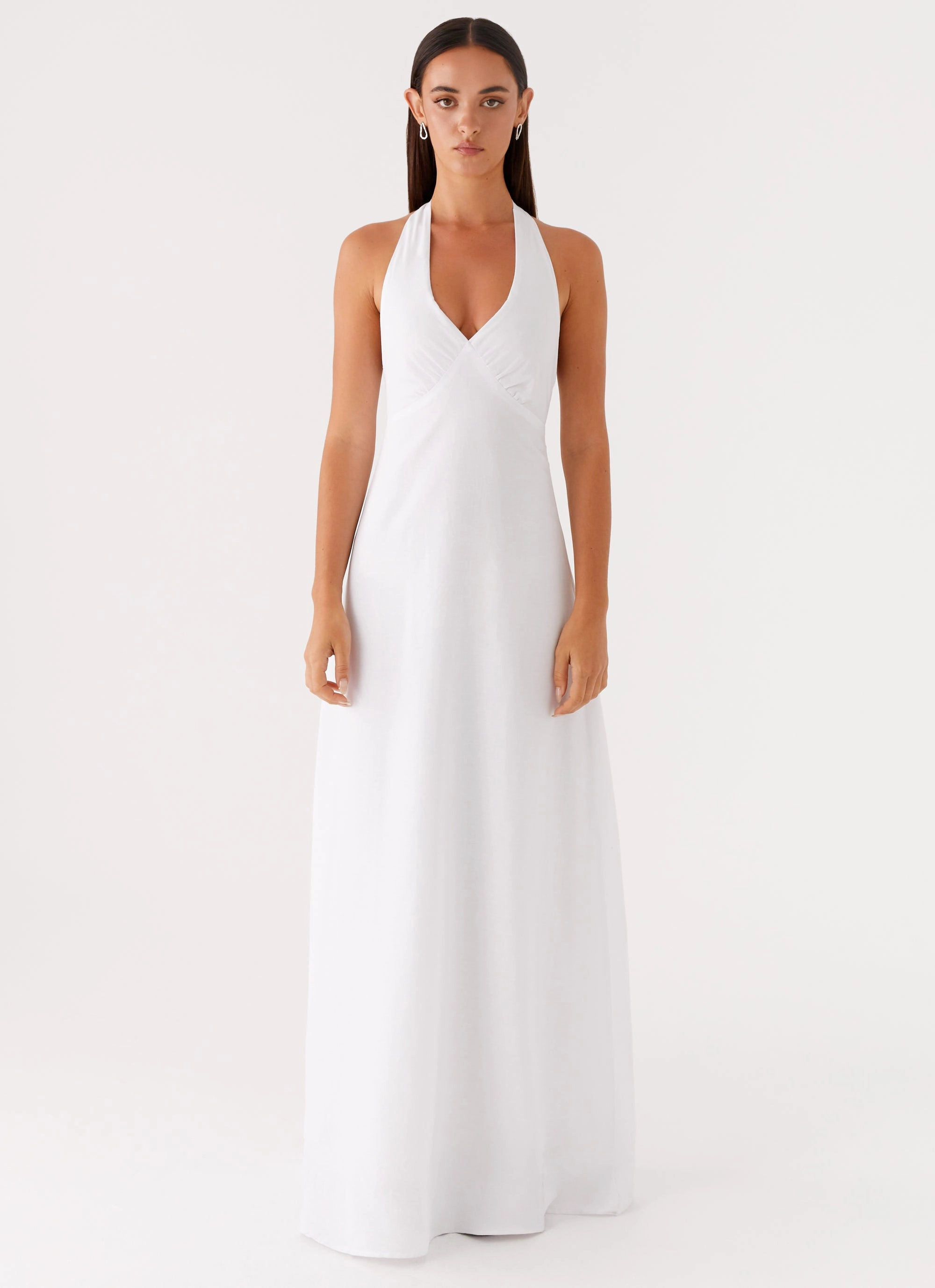 Heavy Hearted Linen Maxi Dress - White Relaxed Fit Design Classic Layering