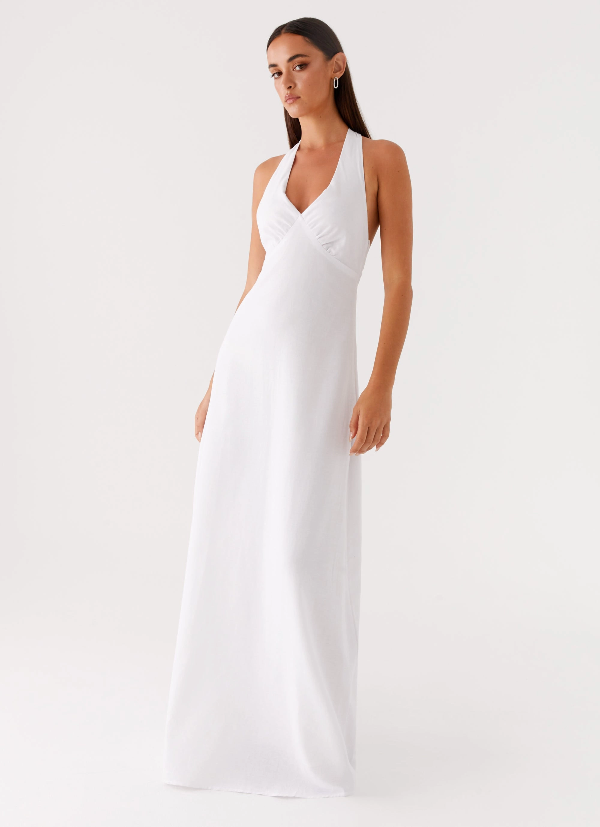Heavy Hearted Linen Maxi Dress - White Comfort and Elegance