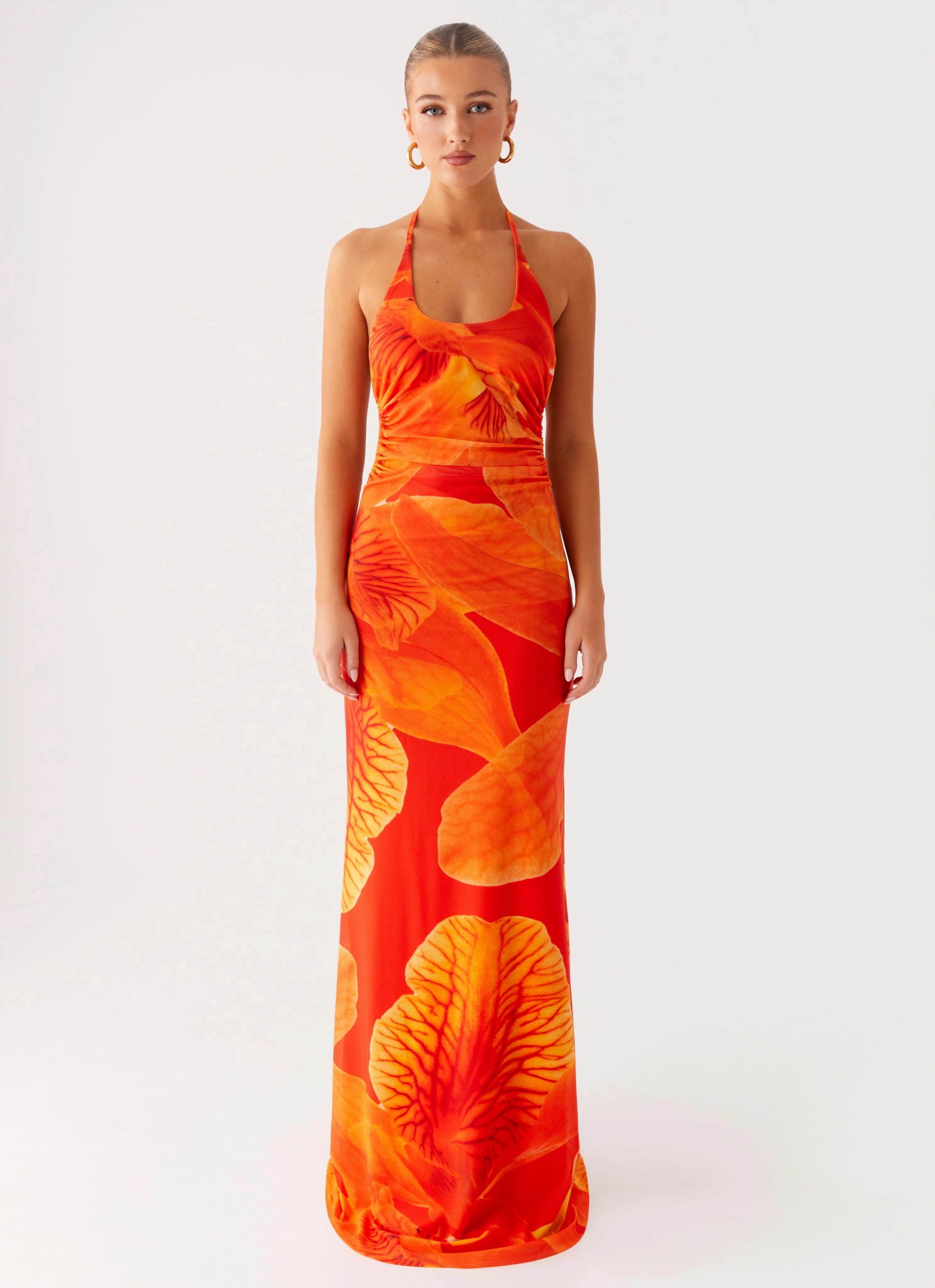 Palawan Mesh Maxi Dress - Orange Floral Cotton Touch