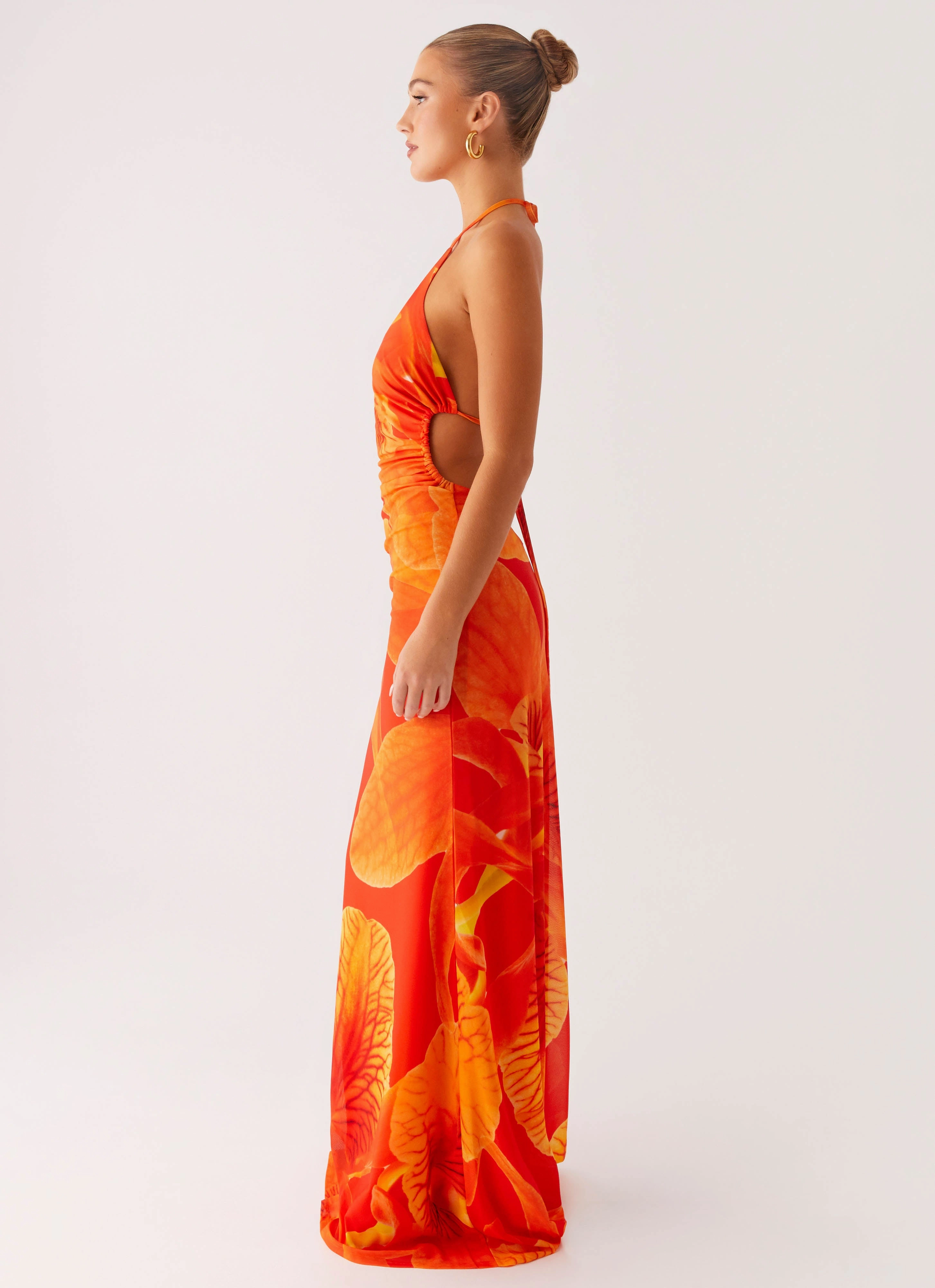 Palawan Mesh Maxi Dress - Orange Floral Petite friendly Quick Match