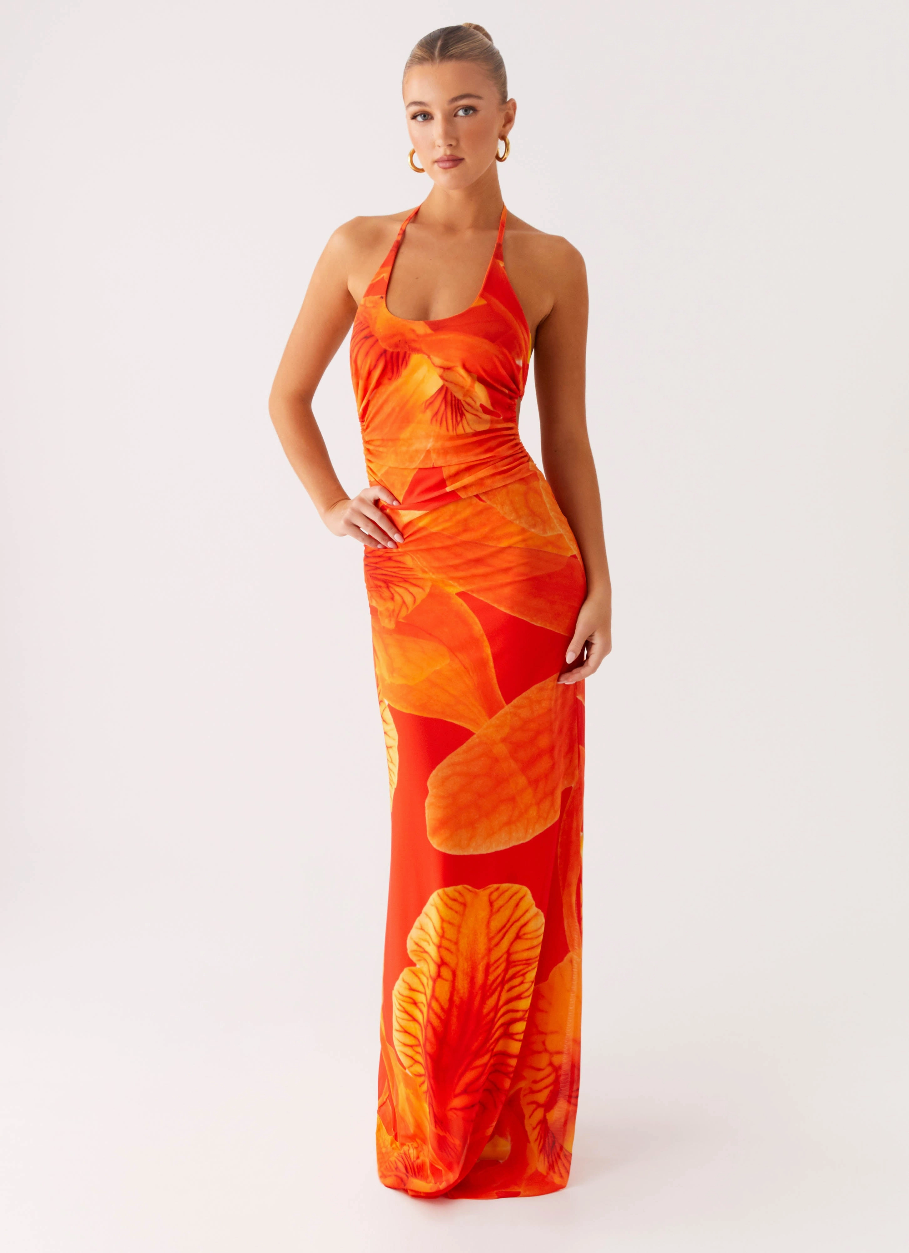 Palawan Mesh Maxi Dress - Orange Floral Work Option Fluid movement