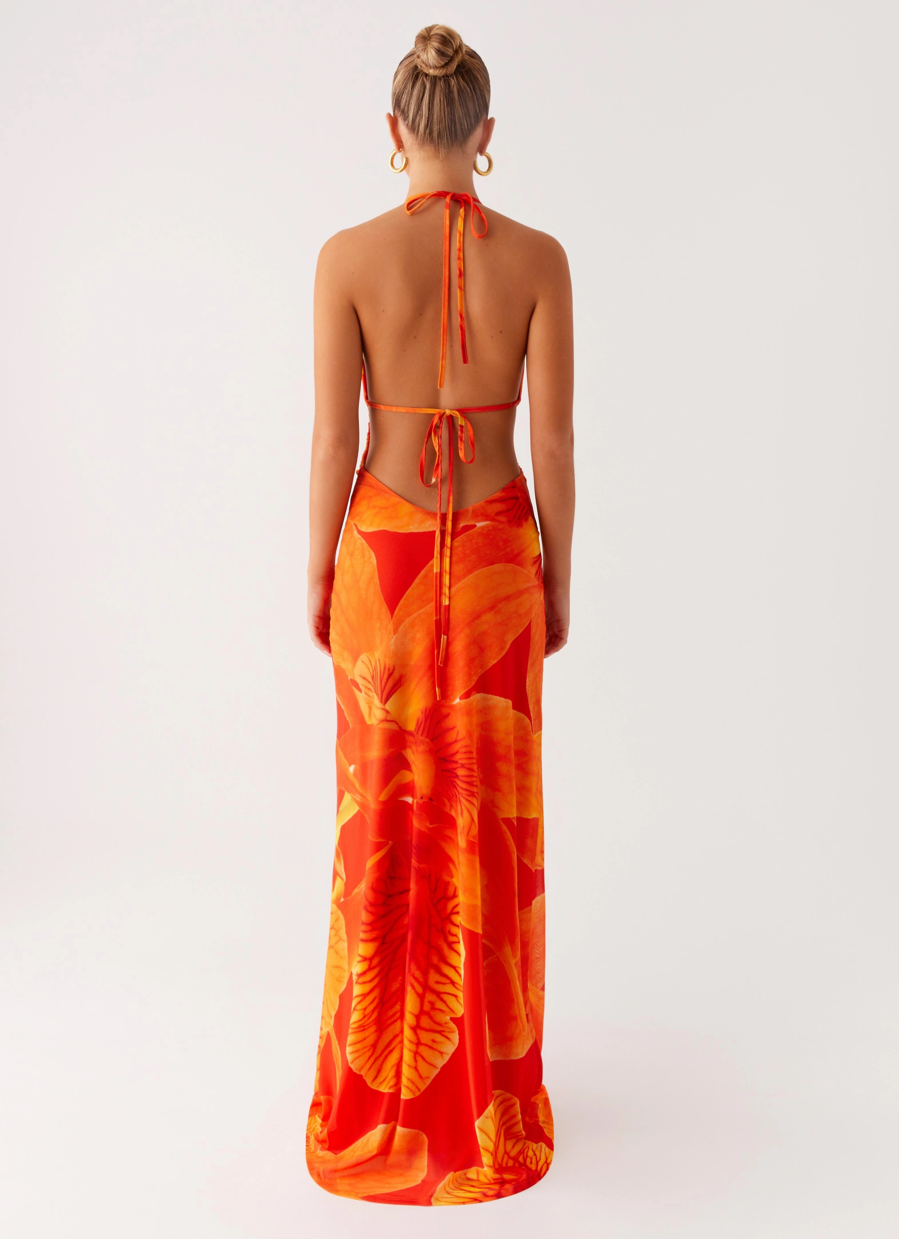 All Layer Sophisticated Style Palawan Mesh Maxi Dress - Orange Floral