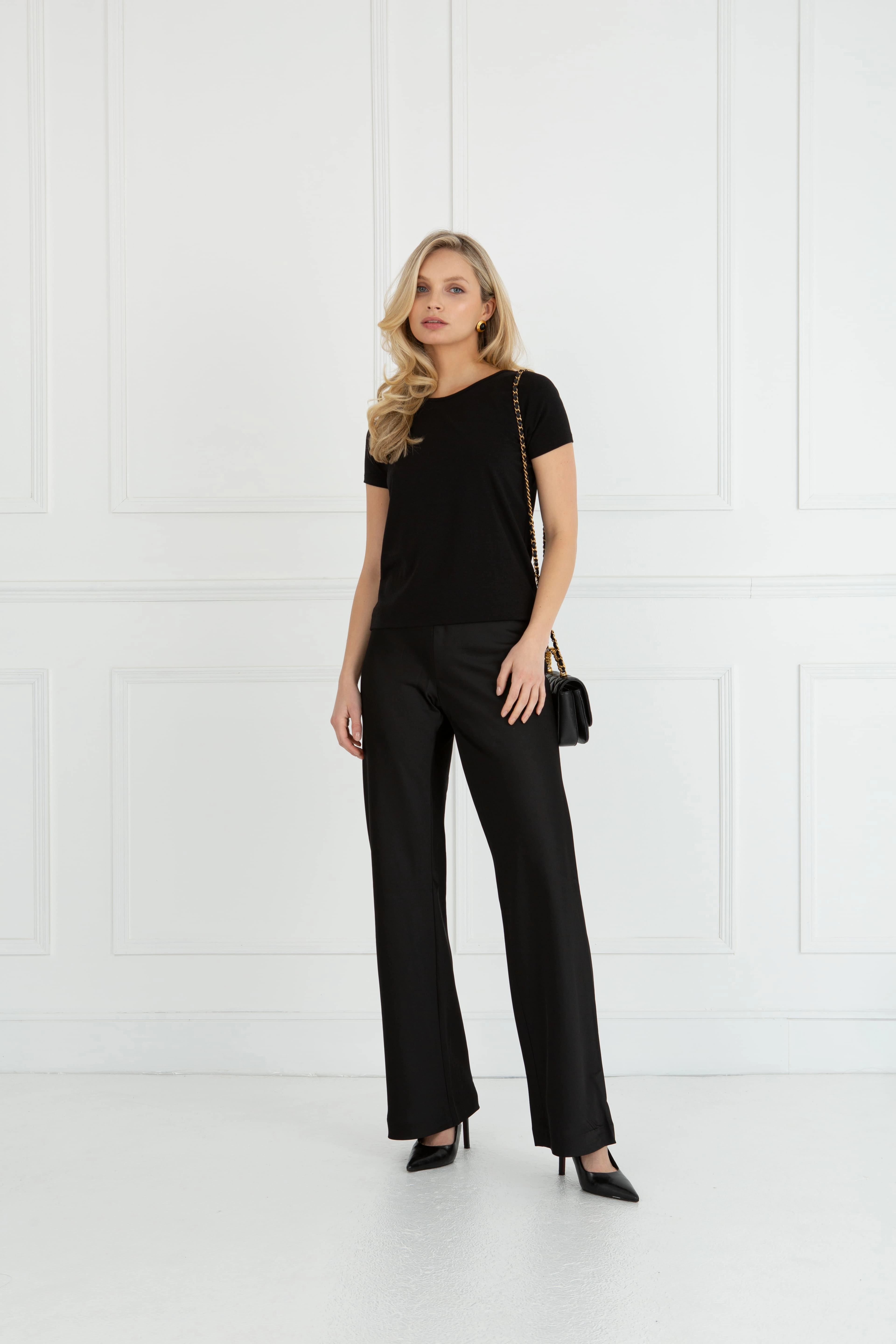 "The Sandra" - Satin Trousers Regular (Black) soft fit