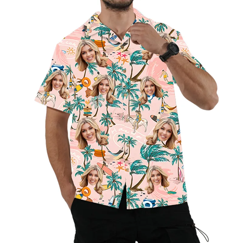 Unisex Customized Face Personalized Shirt Summer Vacation Outfit Party Casual Wear Aloha Shirt Surprise Birthday Gift
