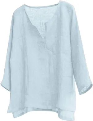 Unisex Summer Baggy Cotton Linen Henley Shirts Casual Loose Beach Yoga Tops Blouse Plus Size M-3XL
