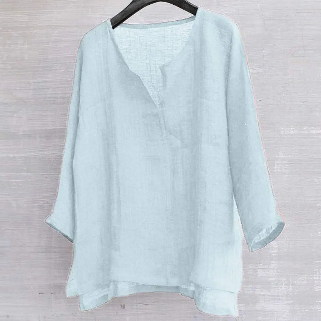 Unisex Summer Baggy Cotton Linen Henley Shirts Casual Loose Beach Yoga Tops Blouse Plus Size M-3XL
