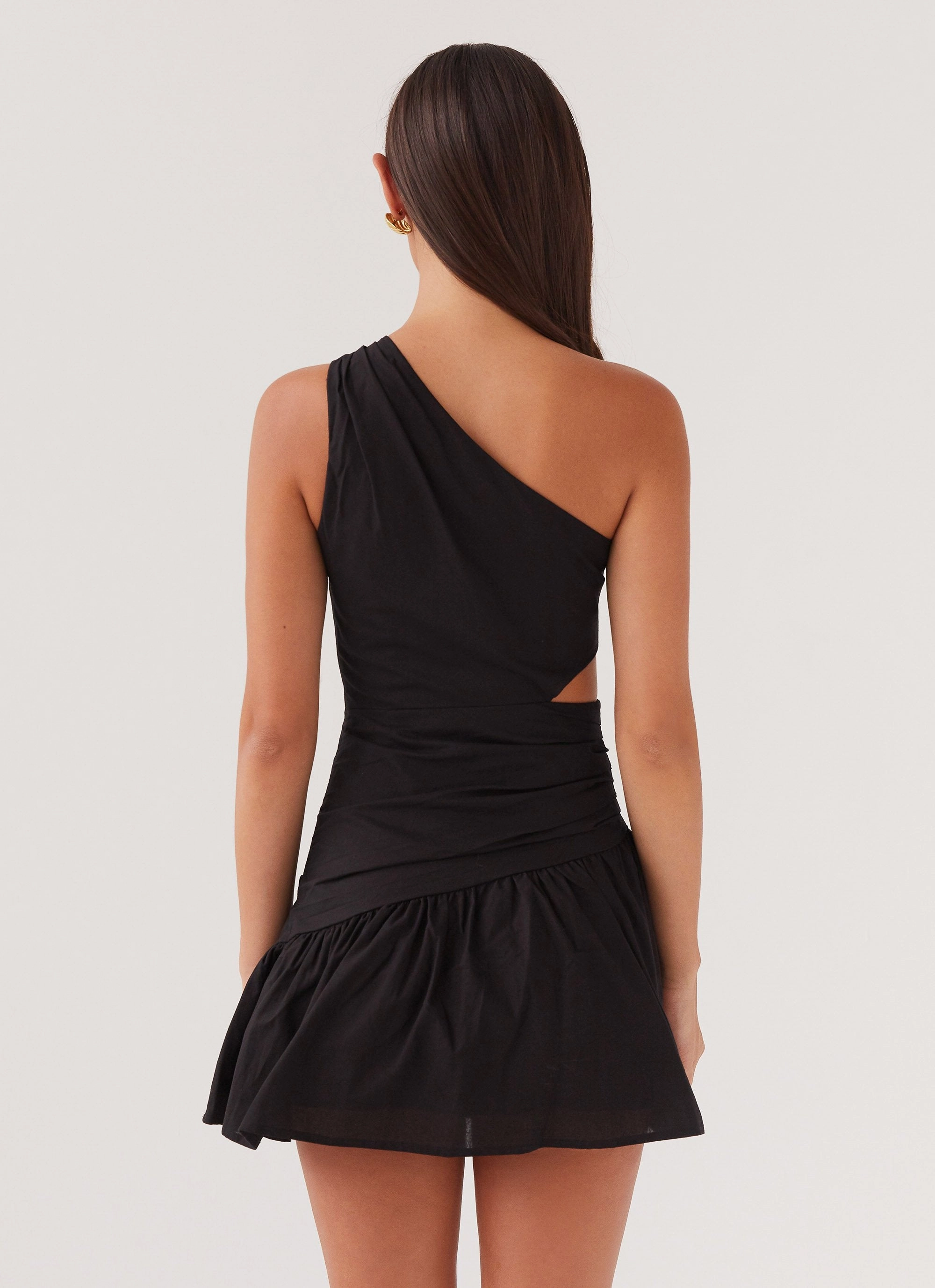 Sunkissed Hearts Linen Mini Dress - Black Feminine Mood Flared-Hem