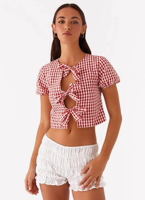 Pandora Blouse - Red Gingham Sporty Cardigan YarnBlend