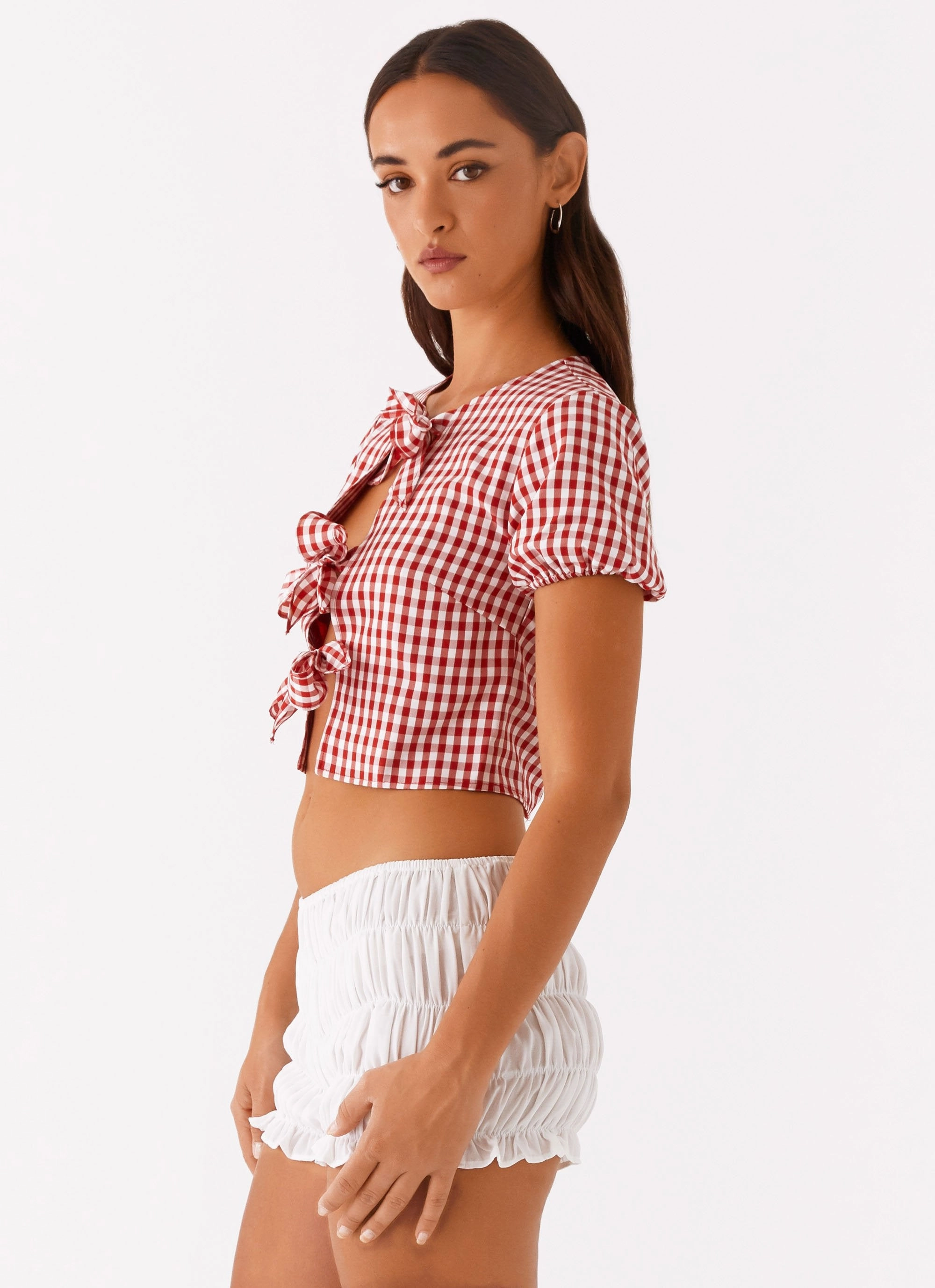 Pandora Blouse - Red Gingham Soft Hoodie